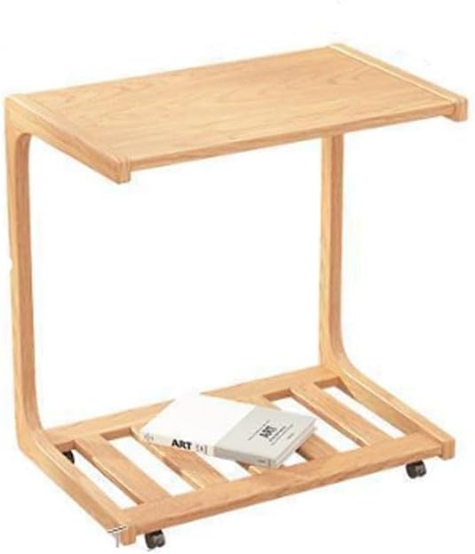 Overbed Table with Wheels,Solid Wood Sofa Side Cabinet Movable Table Living Room C-Shaped Tea Table,Hospital and Home Medical Use(Size:40cm,Color:Wood Color)