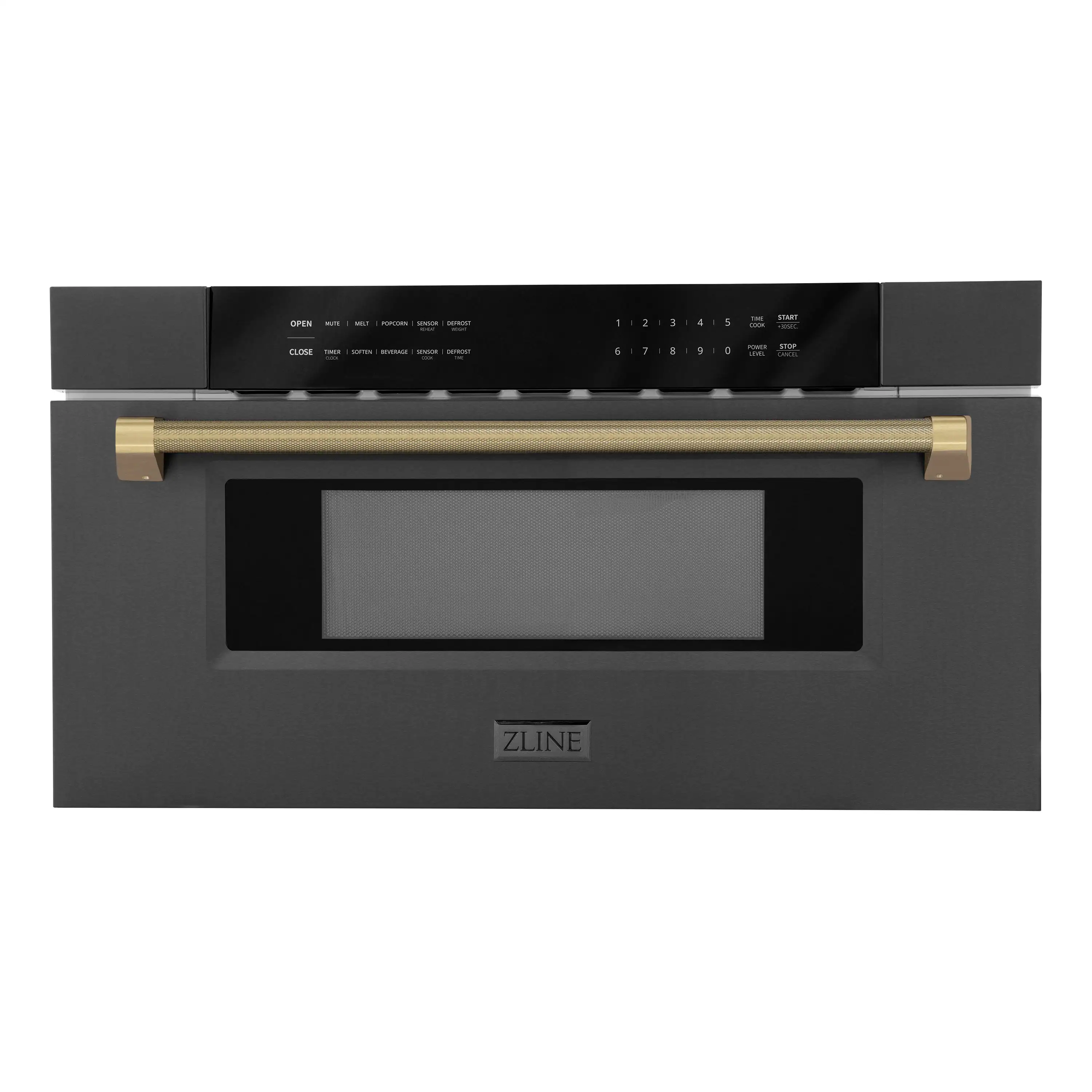 ZLINE Autograph 30-Inch Microwave Drawer in Black Stainless Steel and Champagne Bronze Helix Handle (MWDZ-30-BS-KCB)