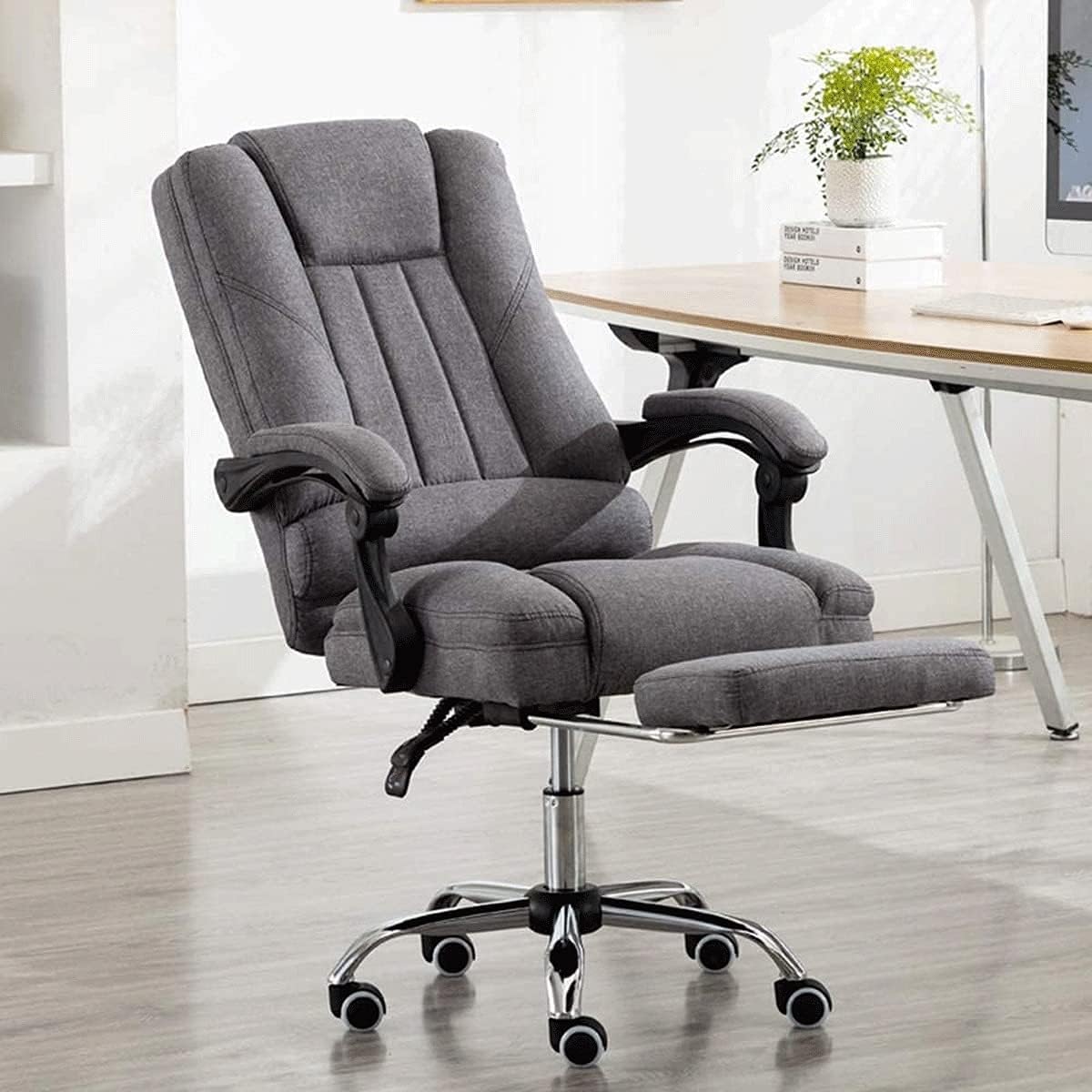 Office Chair Swivel Desk Chair Office Chair - High Back Desk Chair, with Adjustable Lumbar Support & Metal Armrest Thick Seat Cushion - 150°Reclining & Rocking Linen Fabr,