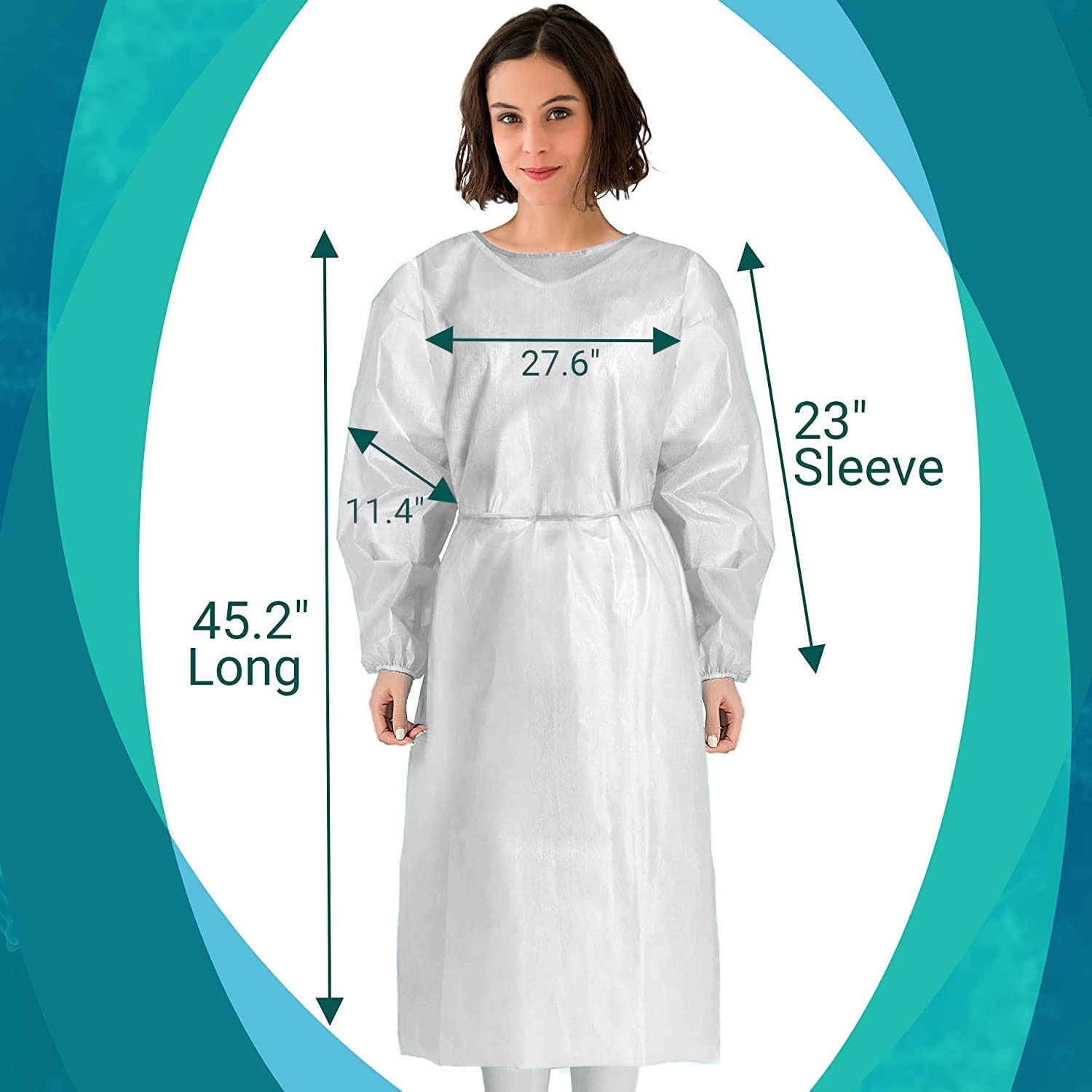 Disposable Isolation Gowns - 100 Pack Level 2 PPE Gowns Disposable - White Knee-Length, Non-Woven, for Dental, Medical, Lab | Fluid-Resistant, One Size Fits Most