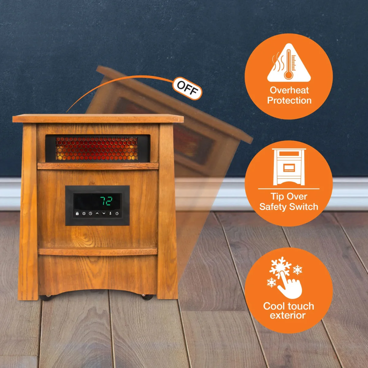LifeSmart Infrared Heater Wood Cabinet 8 Element
