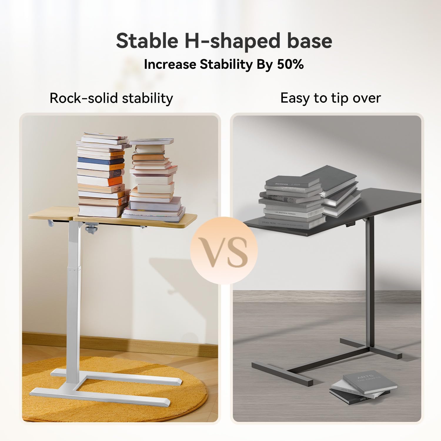 SIHOO D01 Medical Adjustable Tilt Overbed Bedside Table with Wheels Pneumatic Mobile Standing Laptop Desk Rolling Computer Cart Movable Bed Hospital Home Use （White Oak）