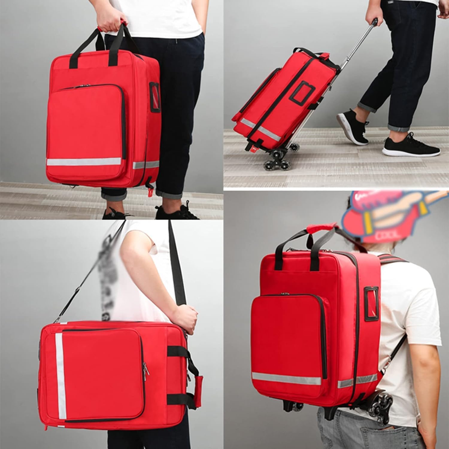 First Aid Backpack, Emergency Responder Trauma Bag Empty, Large Capacity Medical Back Pack, with Detachable Trolley, for Outdoor Hiking, Backpacking, Camping, Traveling