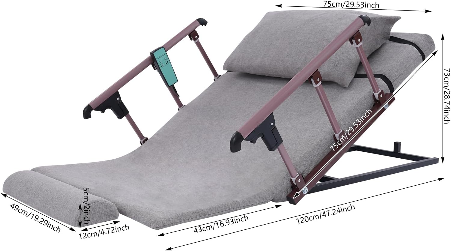 Electric Lifting Backrest Adjustable Bed Back Rest Electric Auxiliary Backrest for Elderly Pregnant Women Back Lumbar Support, 660lbs Capacity, Folding Armrests, 47.2