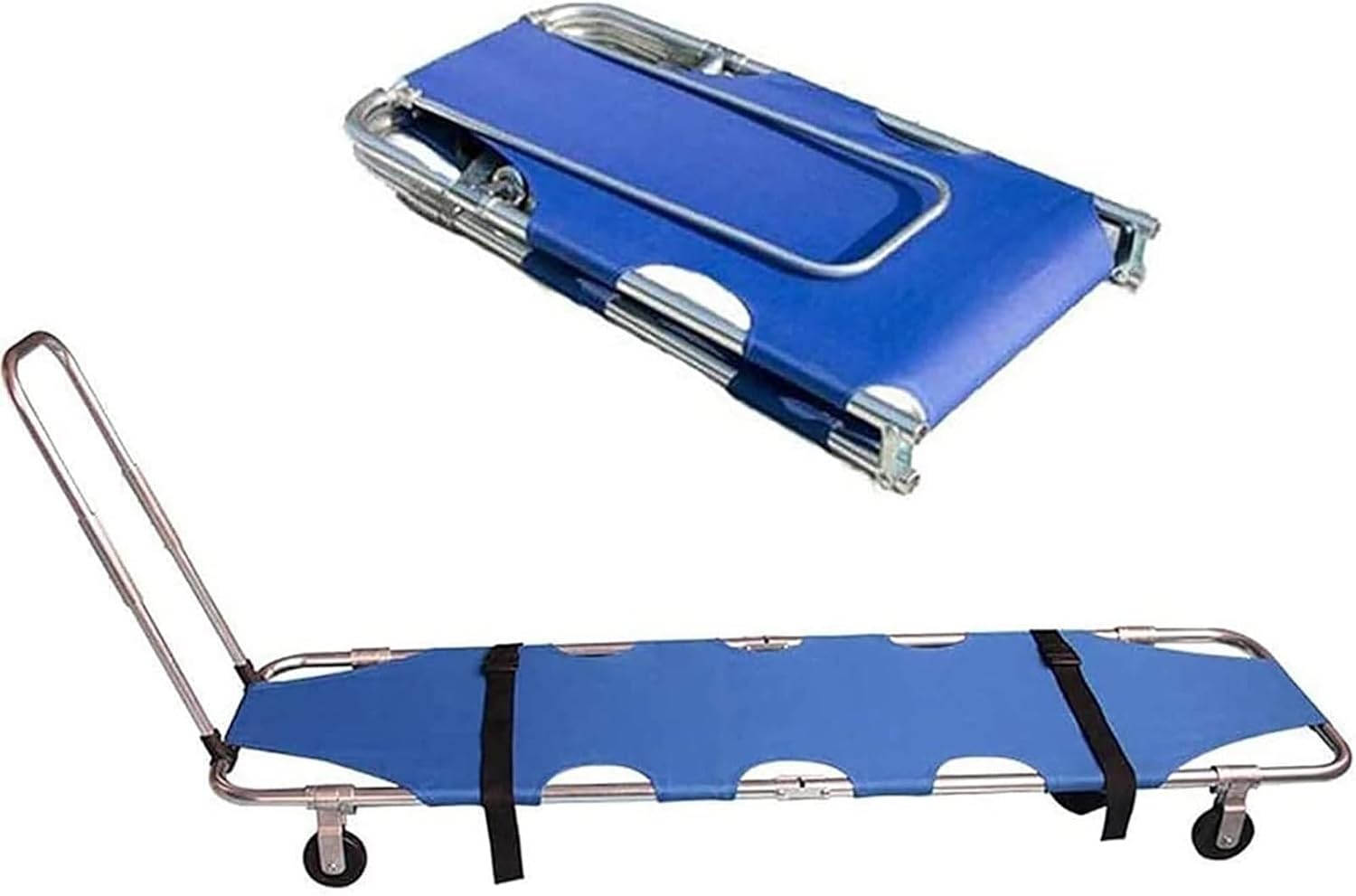 Portable Aluminum Medical Stretcher with Trolley, Lightweight Folding Rescue Stretcher for Hospitals, Clinics, Home Use, Ambulance, 4-Wheel Emergency Transport