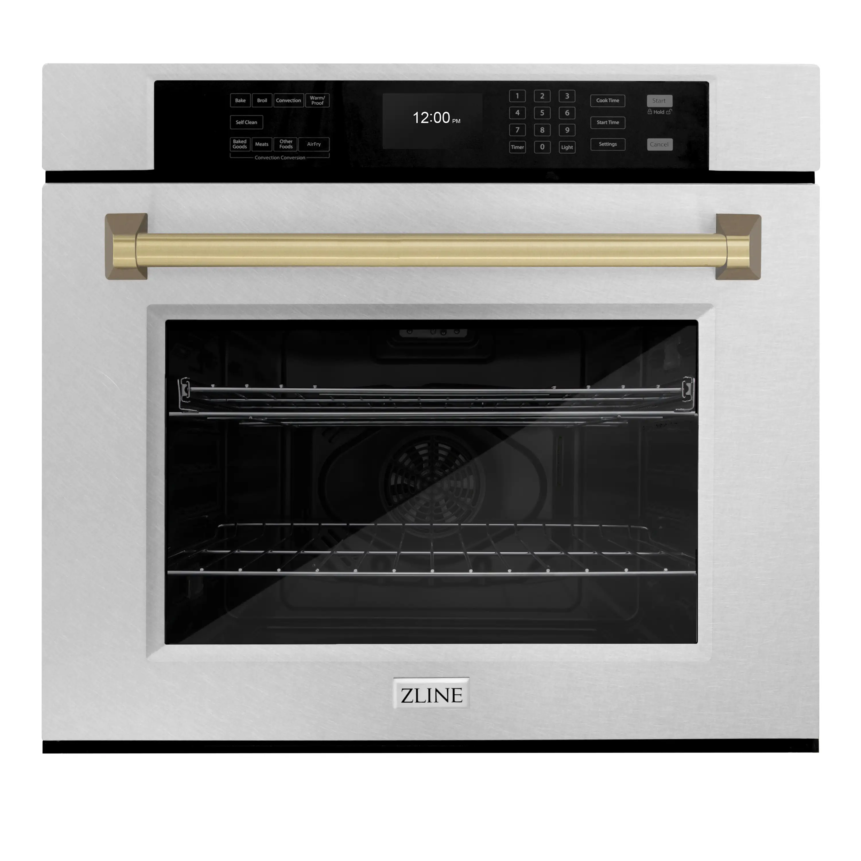 ZLINE 30-Inch Autograph Edition Professional True Convection Single Wall Oven with Air Fry and Self Clean in Satin Stainless Steel with Champagne Bronze Handle (WASSZ-30-CB)