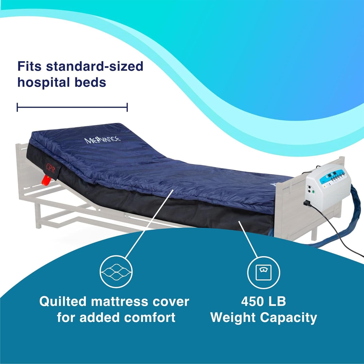 MedVance Medical Low Air Loss Mattress Replacement System with Alarm, 8 Inch with Quilted Cover Fully Digital with Remote Control, Firm Option - Blue, I Count (Pack of 1)