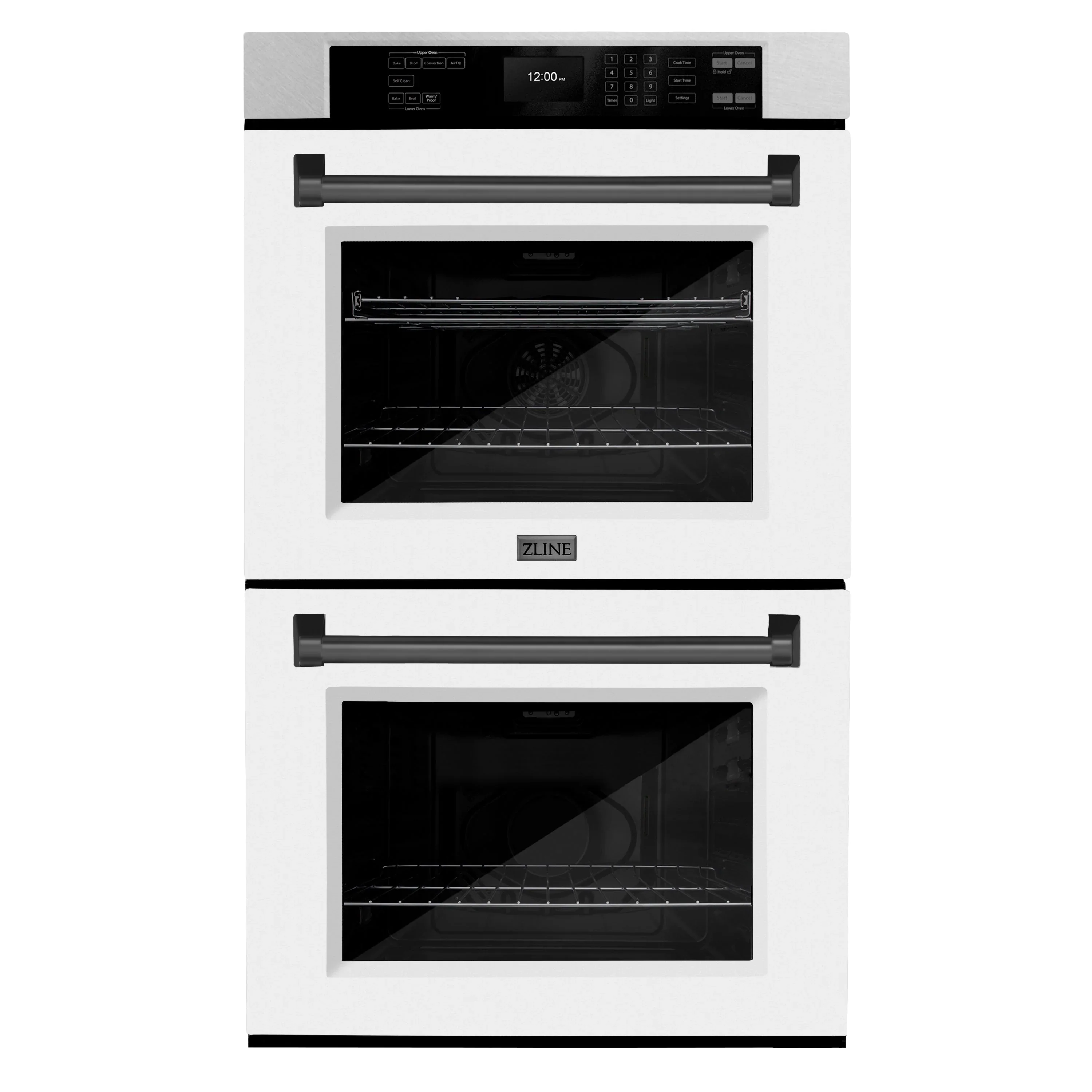 ZLINE Autograph Edition 30-Inch Professional True Convection Double Wall Oven with Air Fry and Self Clean in Satin Stainless Steel with White Matte Doors and Matte Black Handles (WADSZ-WM-30-MB)