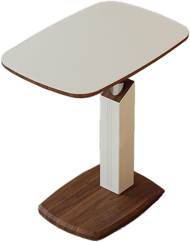C Table Couch Side Table Mobile Coffee Table 360° Rotating Desktop Tray Sofa Bedside Table Leather Tabletop, Living Room Small Spaces Use