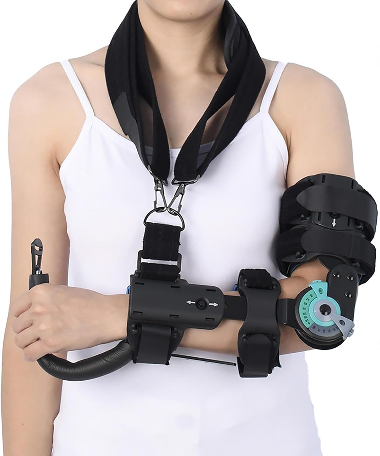 Hinged Elbow Brace, ROM Adjustable Splint & Shoulder Strap with Sling Stabilizer,Men & Women Post Tendon Injury & Surgery Pain Relief Recovery,Dislocated Arm,Left