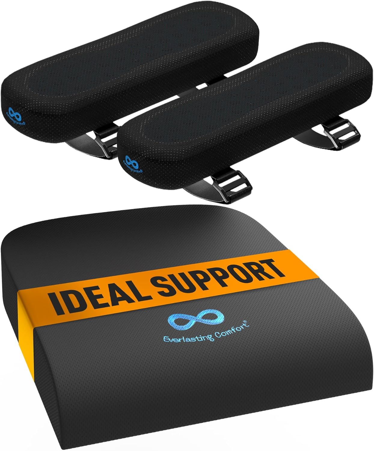 Everlasting Comfort Wheelchair Cushion & Armrest Cover Pads Bundle - Ergonomic Support for Chair, Desk, and Car Seats