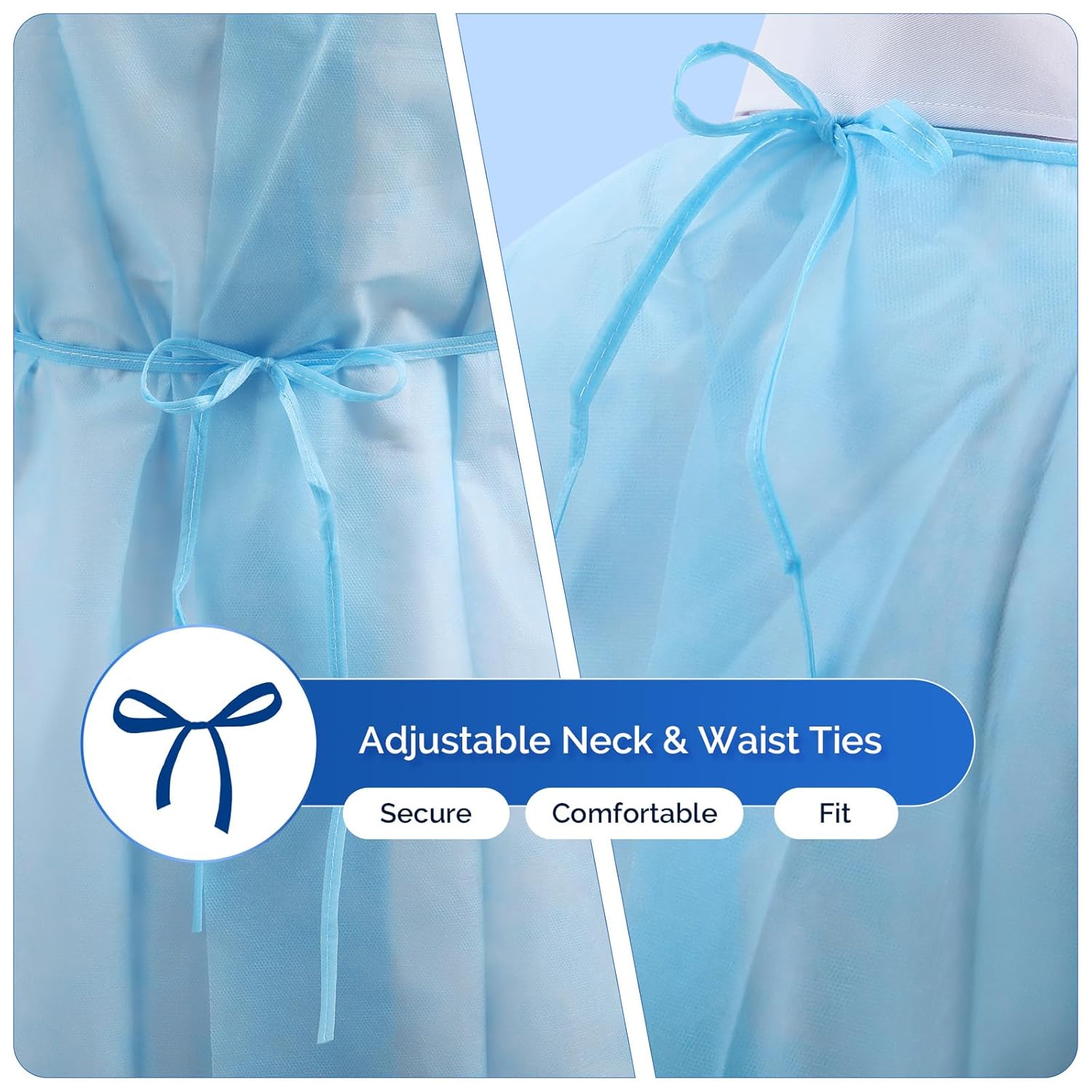 JMU 100 Pcs Disposable Isolation Gowns Bulk, Polypropylene Medical Gowns Long with Knitted Cuffs Bundle with 1000 Pcs Shoe Covers Disposable, Non-Woven Fabric Shoes Covers, Blue