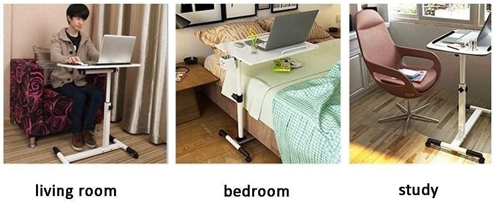 Overbed Table Adjustable Laptop Stand Desk, Height Adjustable for Bedroom, Living Room, Balcony, Bedside, Nursing Home Use (Color White)
