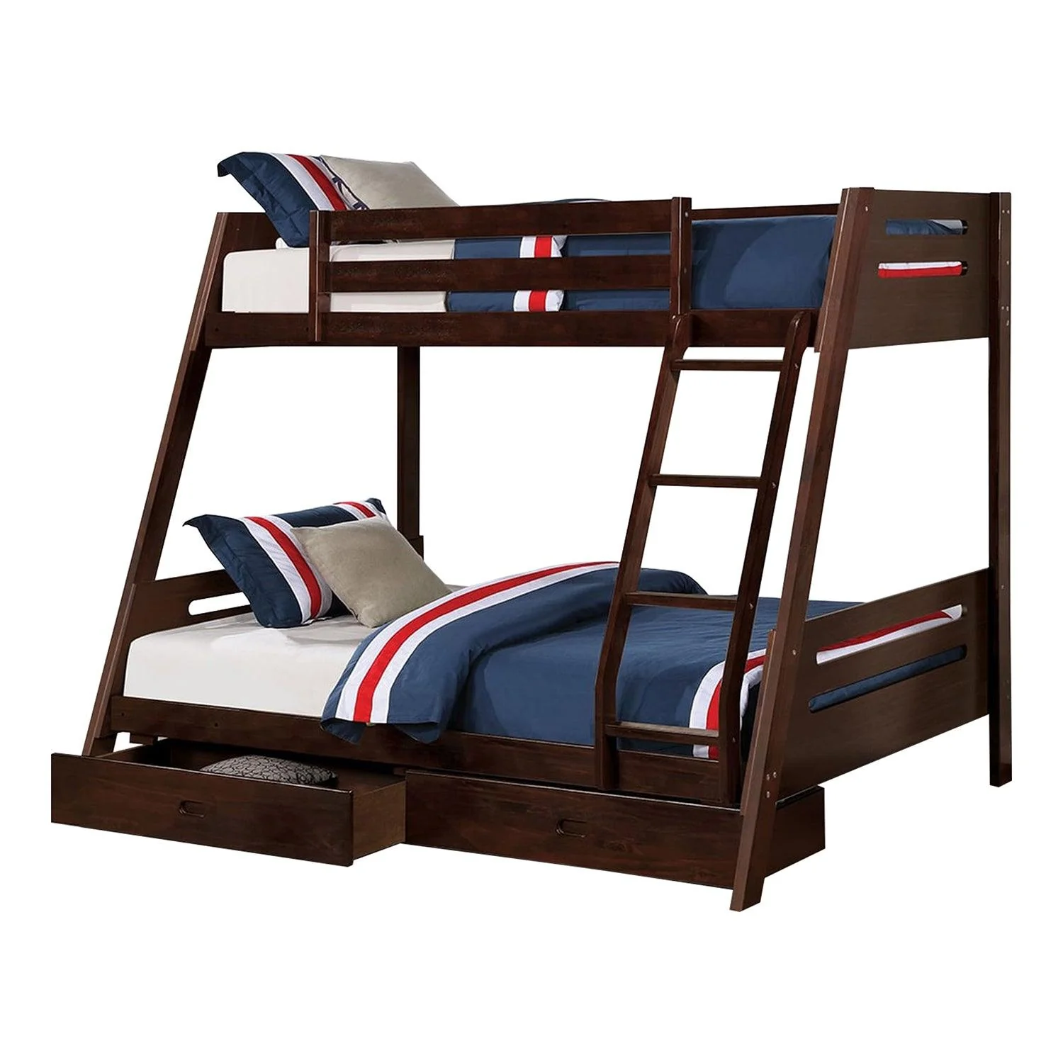 Parrot Uncle Solid Wood Twin / Full Bunk Bed with Reversible Angled Ladder and Underbed Drawers