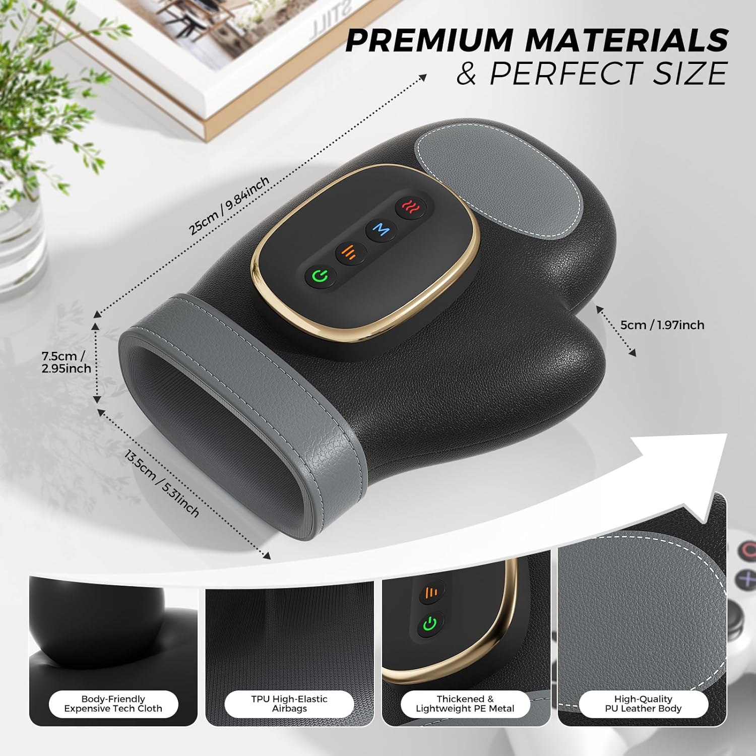 WUX Hand Massager with Heat Compression Relief, 3 Massage 4 Temperatures 5 Compression Models Therapy Glove, Arthritis & Wrist Carpal Tunnel Muscles Pressure Point Therapy, Ideal Gifts for Women/Men