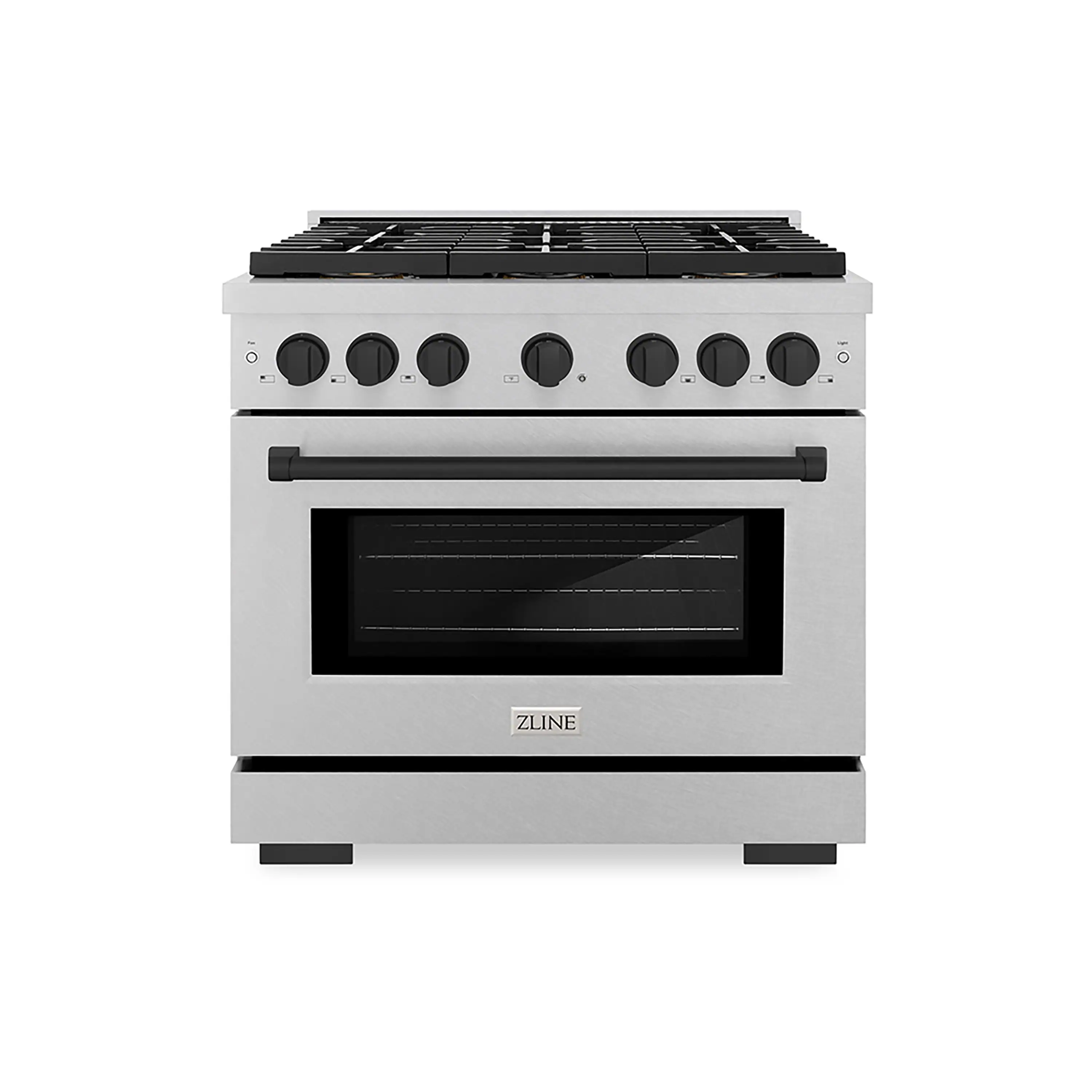 ZLINE Autograph Edition 36-Inch 5.2 cu. ft. Paramount Gas Range with 6 Burner DuoPro鈩?Cooktop and Convection Gas Oven in Satin Stainless Steel and Matte Black Accents (PSGRSZ-36-MB)