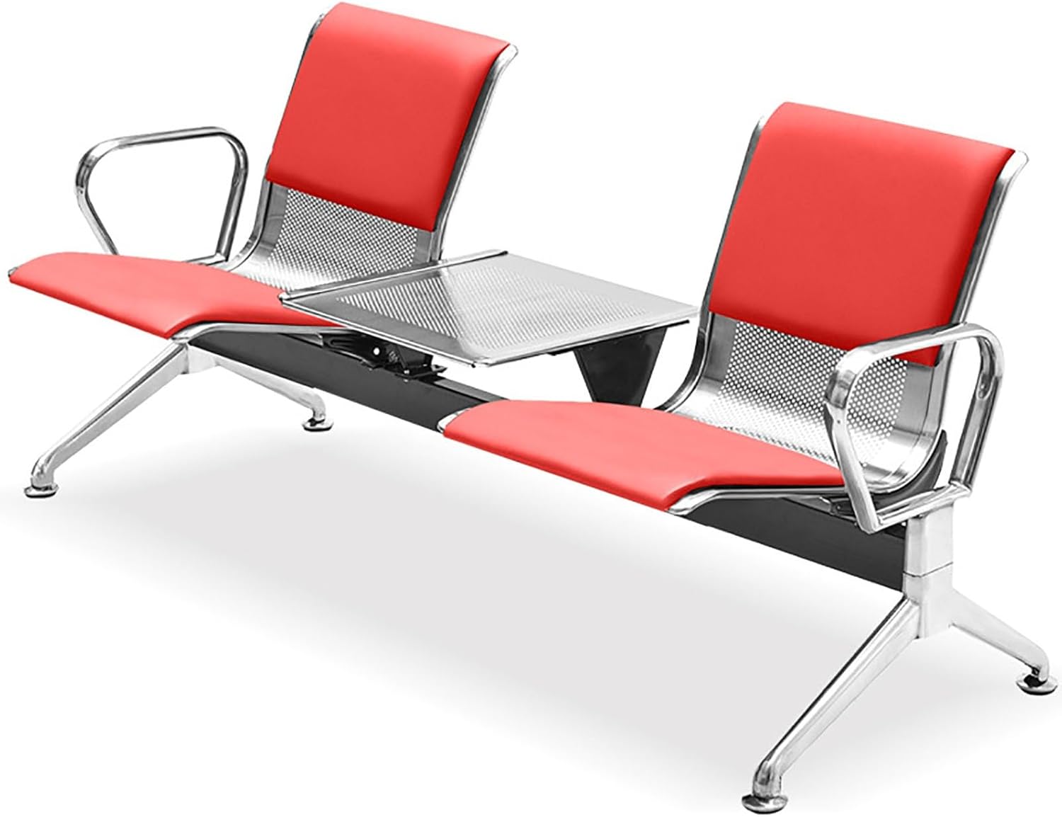 Waiting Room Chairs Furniture, 2 Seat Guest Reception Chair with Coffee Table, Waiting Room Bench with Backrest and Armrests, Metal Frame, for Hospital,Red-One Size