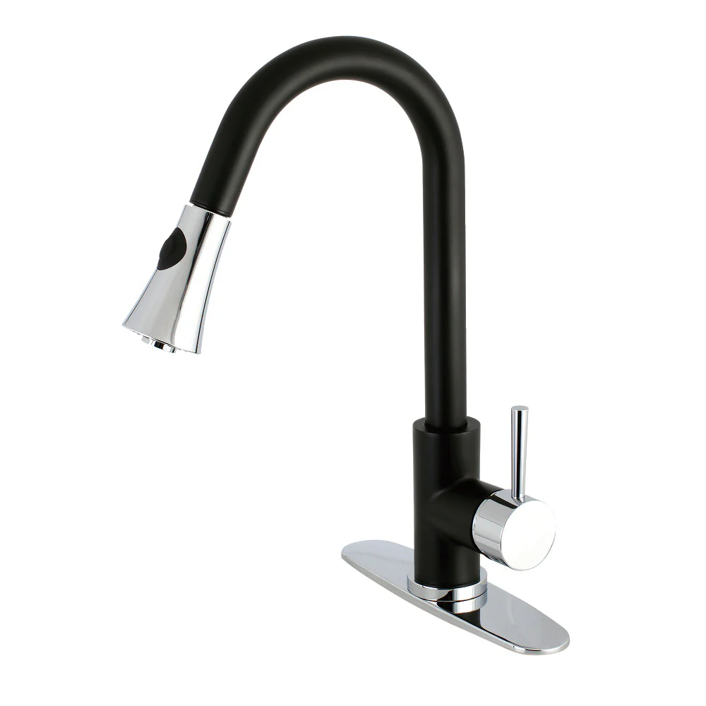 Kingston Brass Gourmetier Concord Single-Handle Pull-Down Kitchen Faucet, Matte Black/Polished Chrome (LS8727DL)