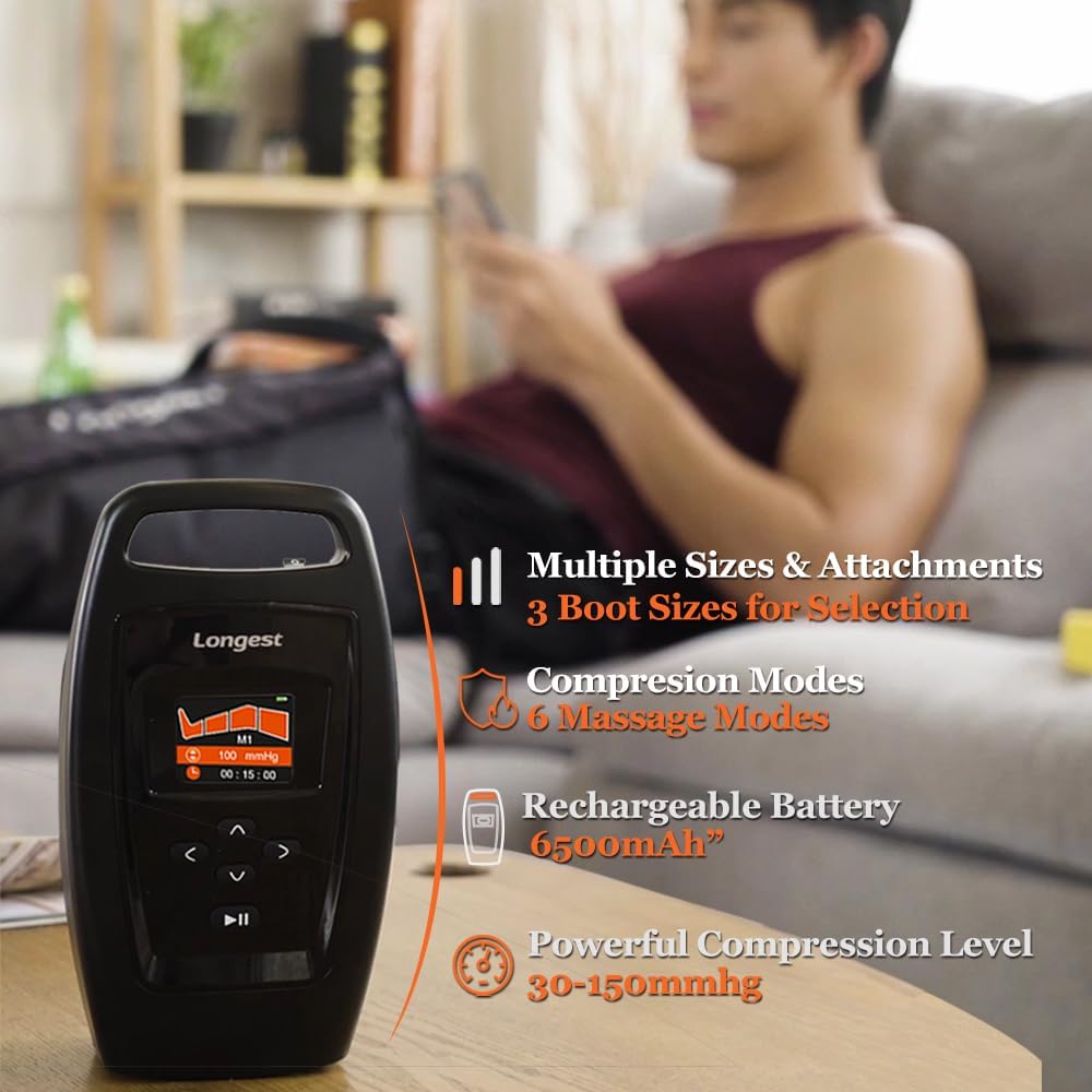 LONGEST Lymphedema Pumps Legs Foot Air Compression Therapy Boots Lymphatic Leg Recovery Compression System Pressotherapy for Swelling, Circulation & Pain Medium