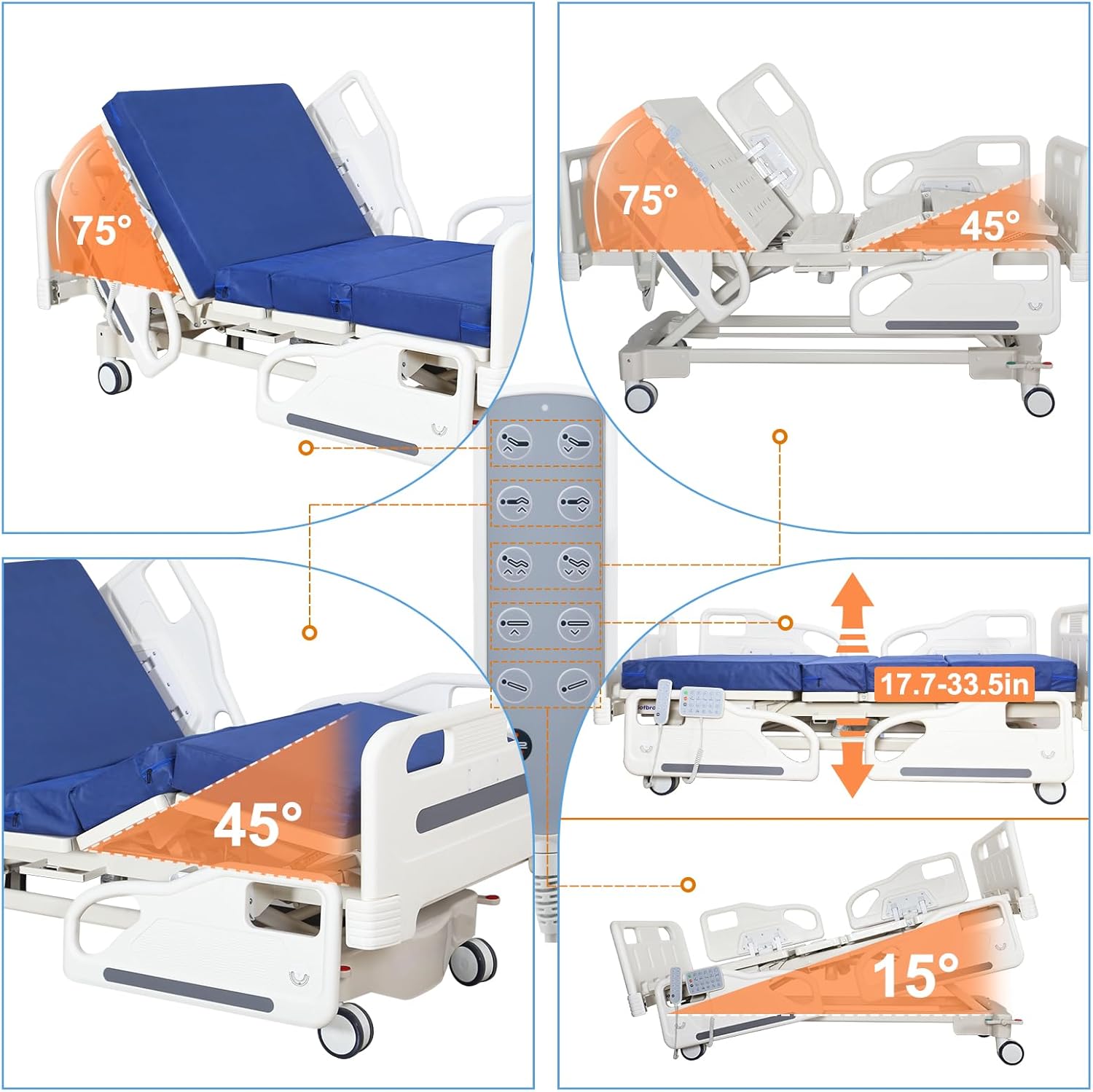Premium Hospital Bed - 5 Function Full Electric ICU Medical Beds with 4.7