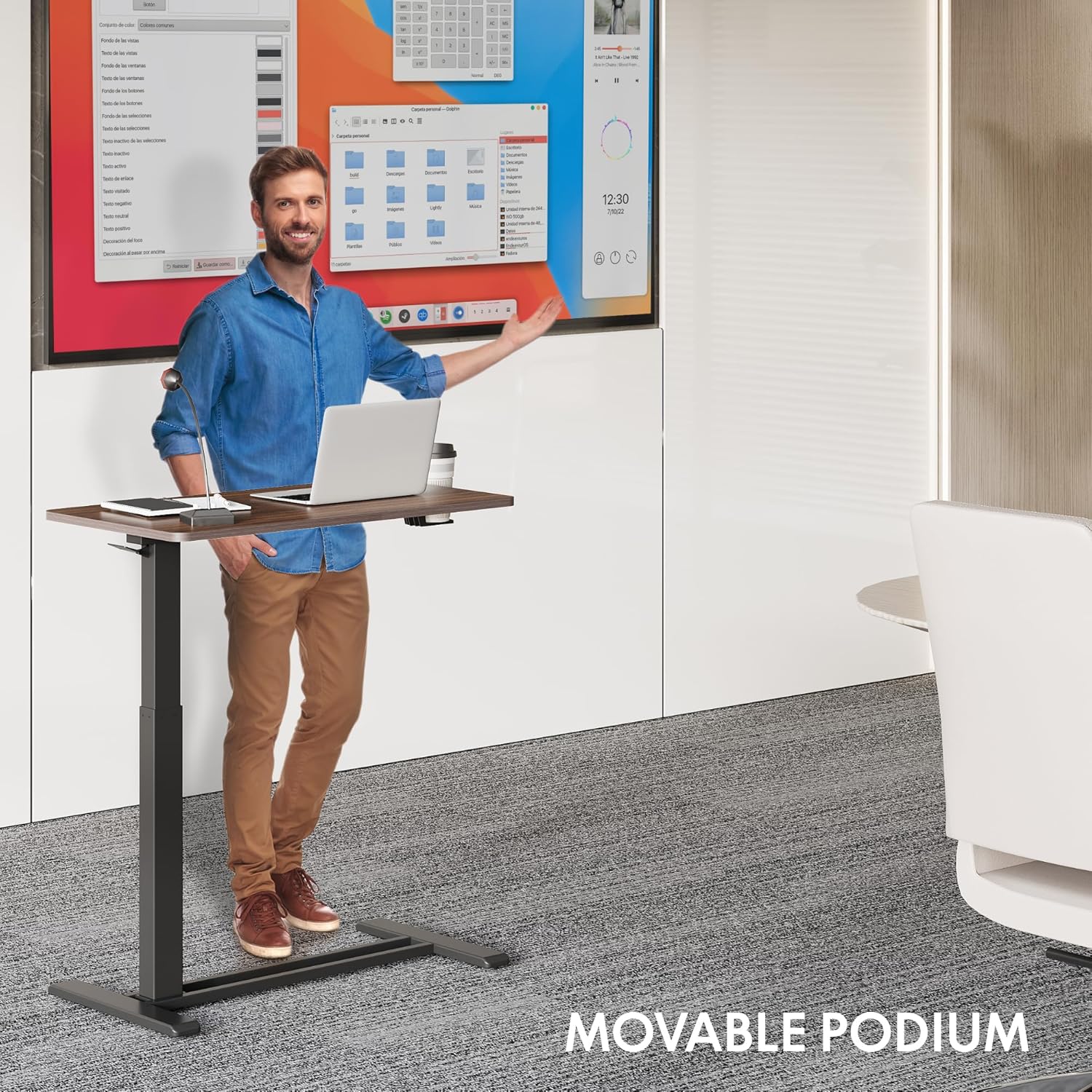 FLEXISPOT Medical Adjustable Overbed Bedside Table with Wheels Pneumatic Mobile Standing Desk Laptop Desk Rolling Computer Cart Movable Table Hospital Home Use(31.5