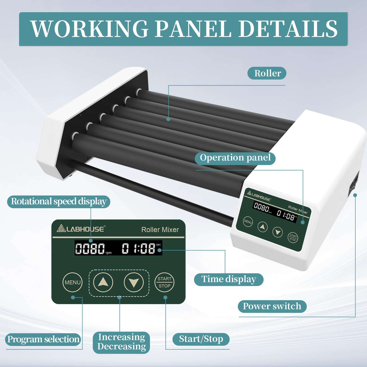 Digital Lab Tube Roller Mixer(High/Low Axis) Rocking Shaker 20-80RPM Timer Function,100-220V RM-6PRO