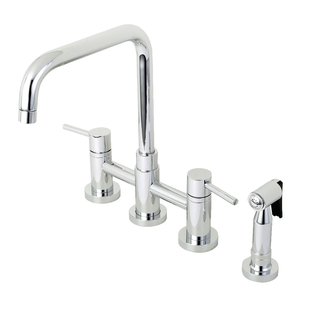 Kingston Brass Concord Bridge Kitchen Faucet with Brass Side Sprayer, Polished Chrome (KS8281DLBS)