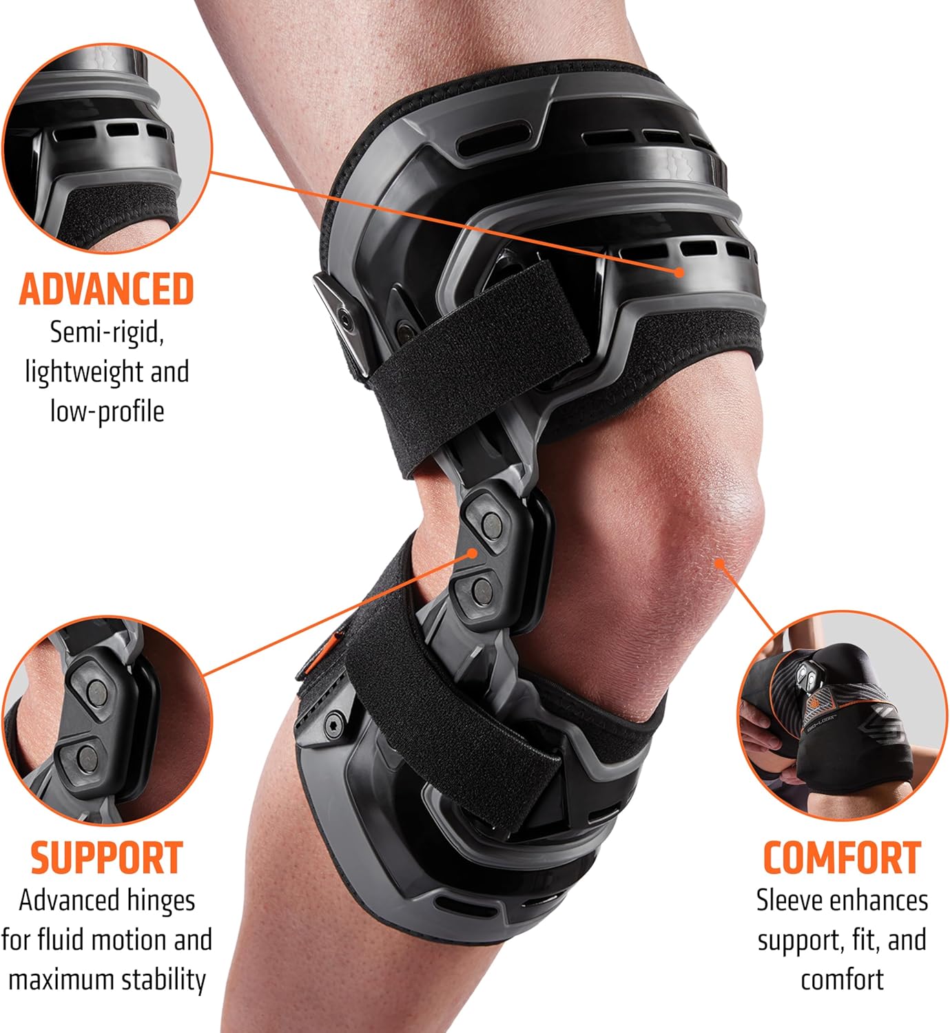 Shock Doctor Bionic Knee Brace with Compression Sleeve. BIO-LOGIX Hinged Lateral Support for Instabilities, Ligament, ACL, MCL, PCL, Meniscus Injury, Pain Relief, Recovery, Preventive Hyperextension. Semi Rigid Aluminum Hinge, Hard Brace. For Men and