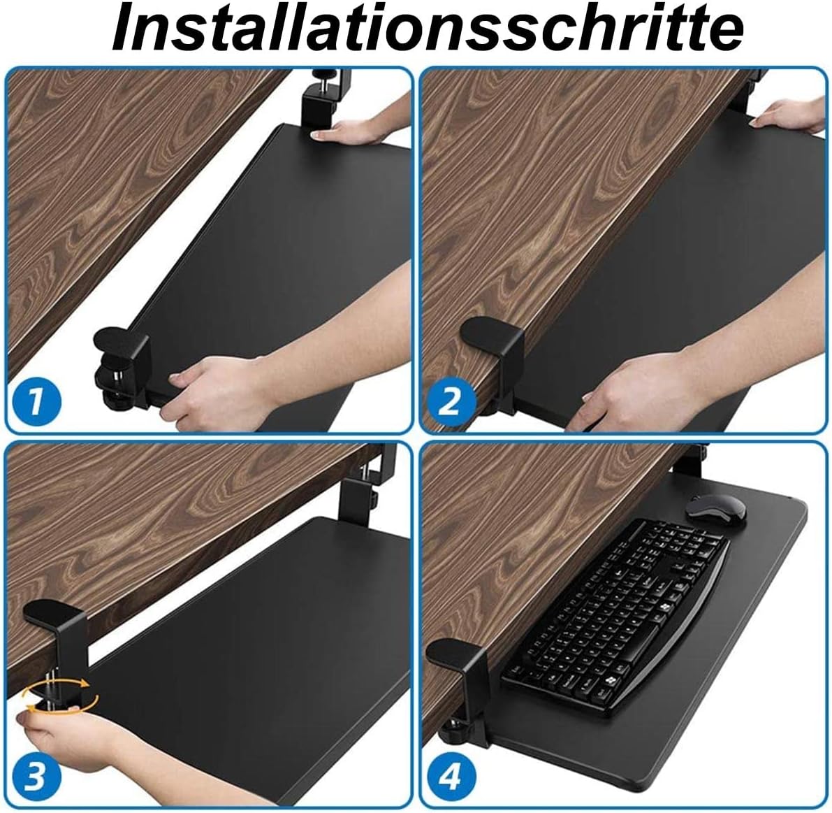 Under Desk Keyboard Tray Drawer Extender Computer Elbow Arm Support Platform Stand Sliding Pull-Out Armrest Shelf Ergonomic Punch-Free Bracket with C Clamp,