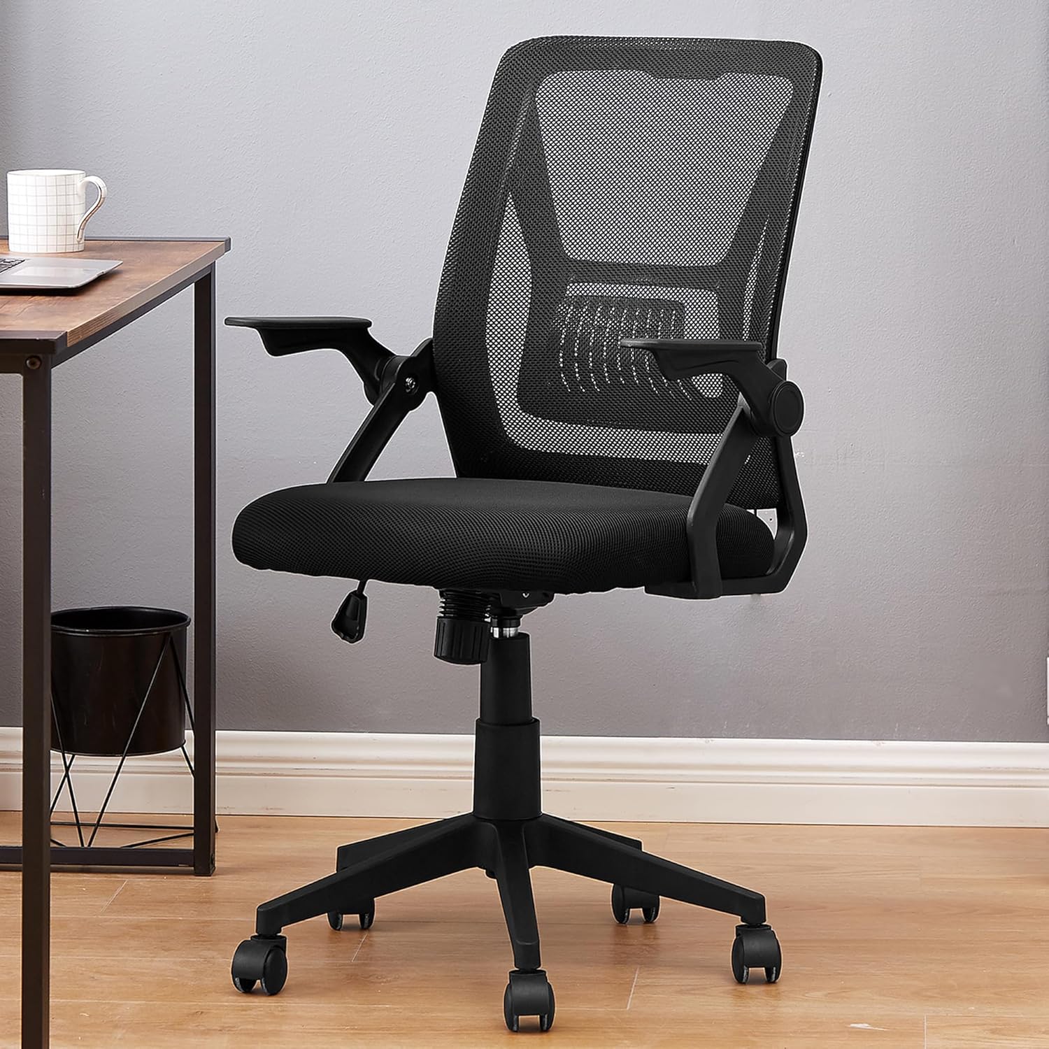 VECELO Mid-Back Swivel Ergonomic Office Chair with Adjustable Arms, Mesh Lumbar Support for Computer Task Work, Black
