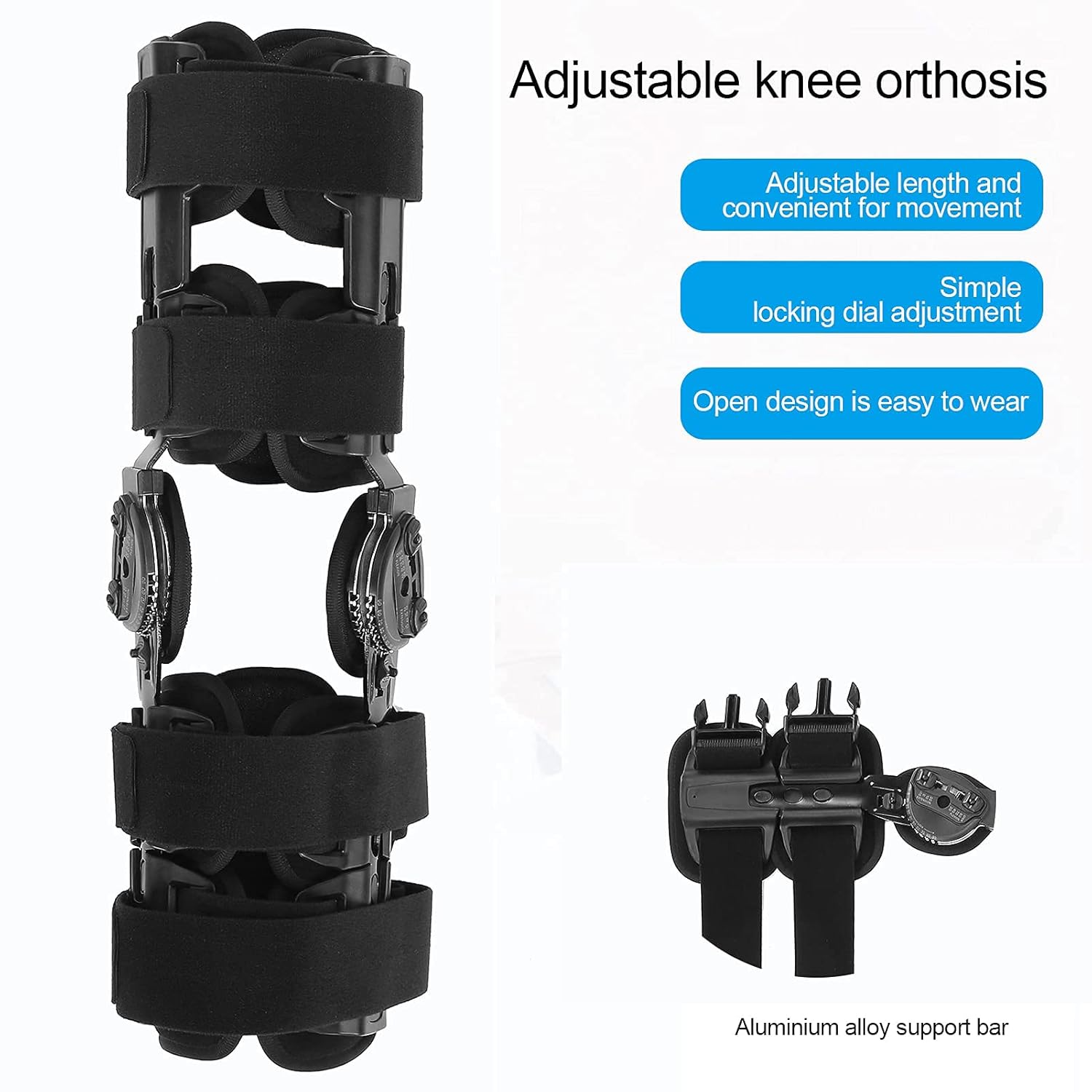 Leg Brace, Knee Brace Adjustable and Breathable Hinged Knee Brace Knee Splint Injury - Orthosis Stabilizer Hinged Immobilizer for Knee Sprain Ligament(