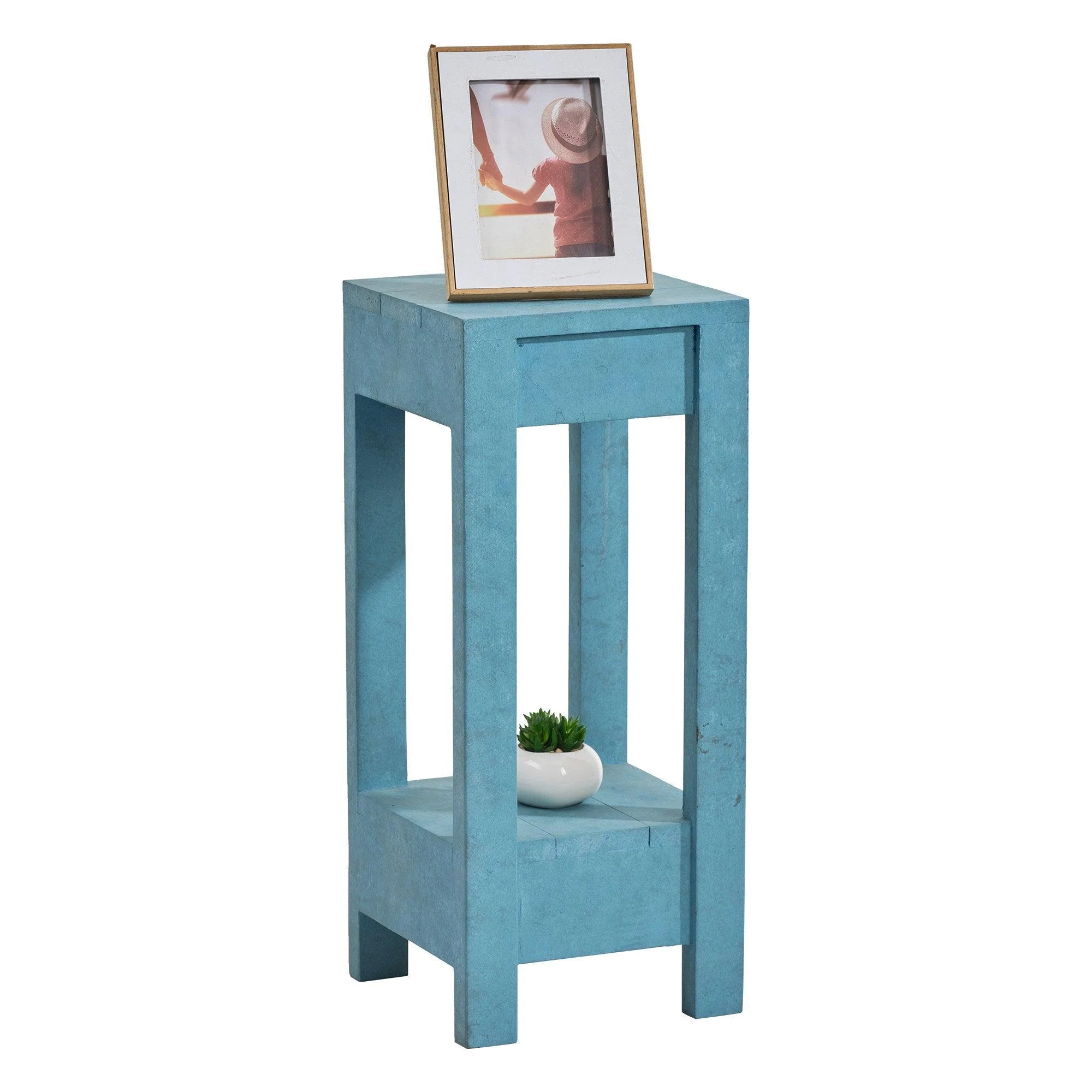 Parrot Uncle Blue Rectangle Wood Side Table (BBZ005)