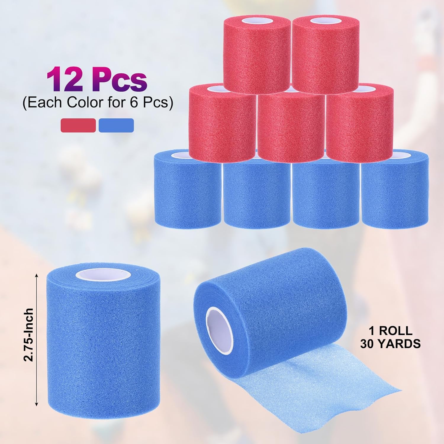 PATIKIL 12 Pack Foam Sports Pre-Wrap Athletic Tape Sports Elastic Wrap 30 Yard Breathable Bandage Rolls Tennis Racquet Grip Tape Cushion Wrap for Hair Ankles Wrist, 2 Colors