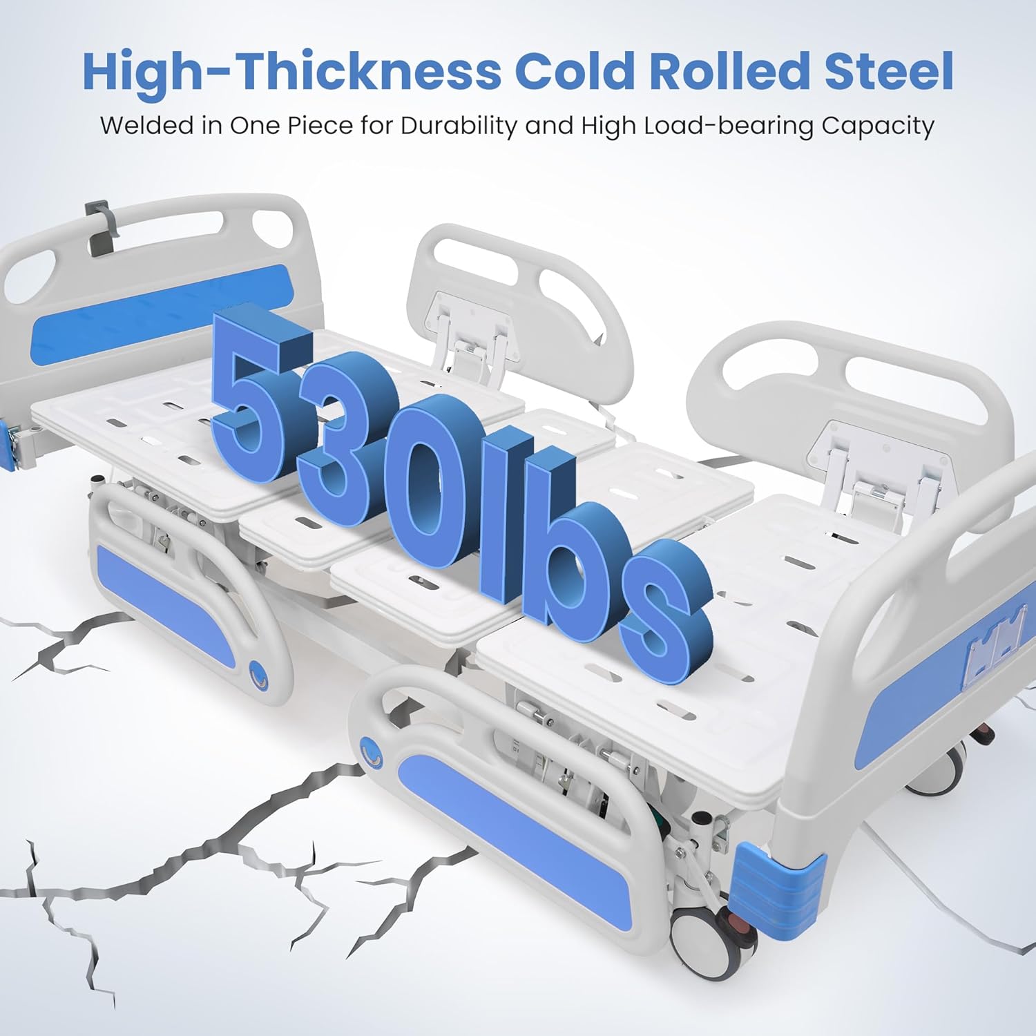 Careboda Premium 5 Function Full Electric Hospital Bed, Hospital Bed with PU Advanced Mattress, Quiet Wheels & IV Pole, ICU Electric Medical Bed with Core Motor, 85