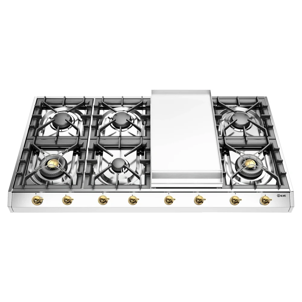 ILVE Nostalgie II 48-Inch Built-In Gas Cooktop with Griddle in Stainless Steel (UHCP1265FNSSG)
