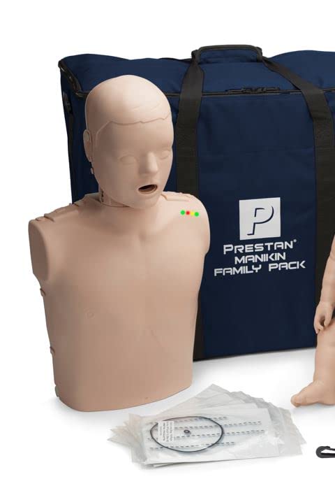 Prestan Family Pack of CPR Manikins (2 Adult, 1 Child, 2 Infant) Medium Skin with Rate Monitors, PP-FM-500M-MS
