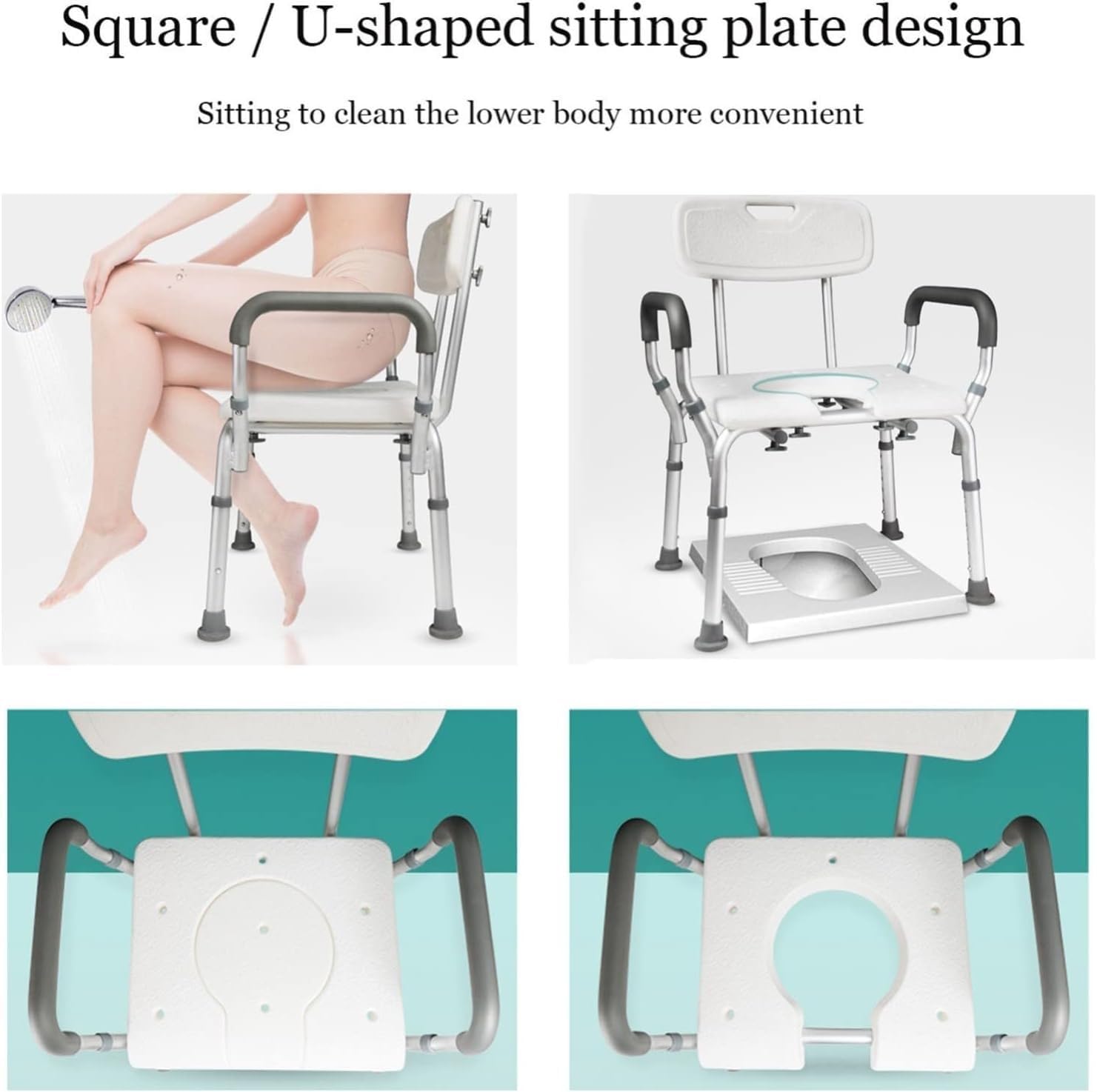 Shower Stool Height Adjustable Bath Tub Shower Chair with Arms and Back with U-Shaped Seat Toilet Raiser Frame Bath Chair for Elderly,Supports Up to 300Lbs