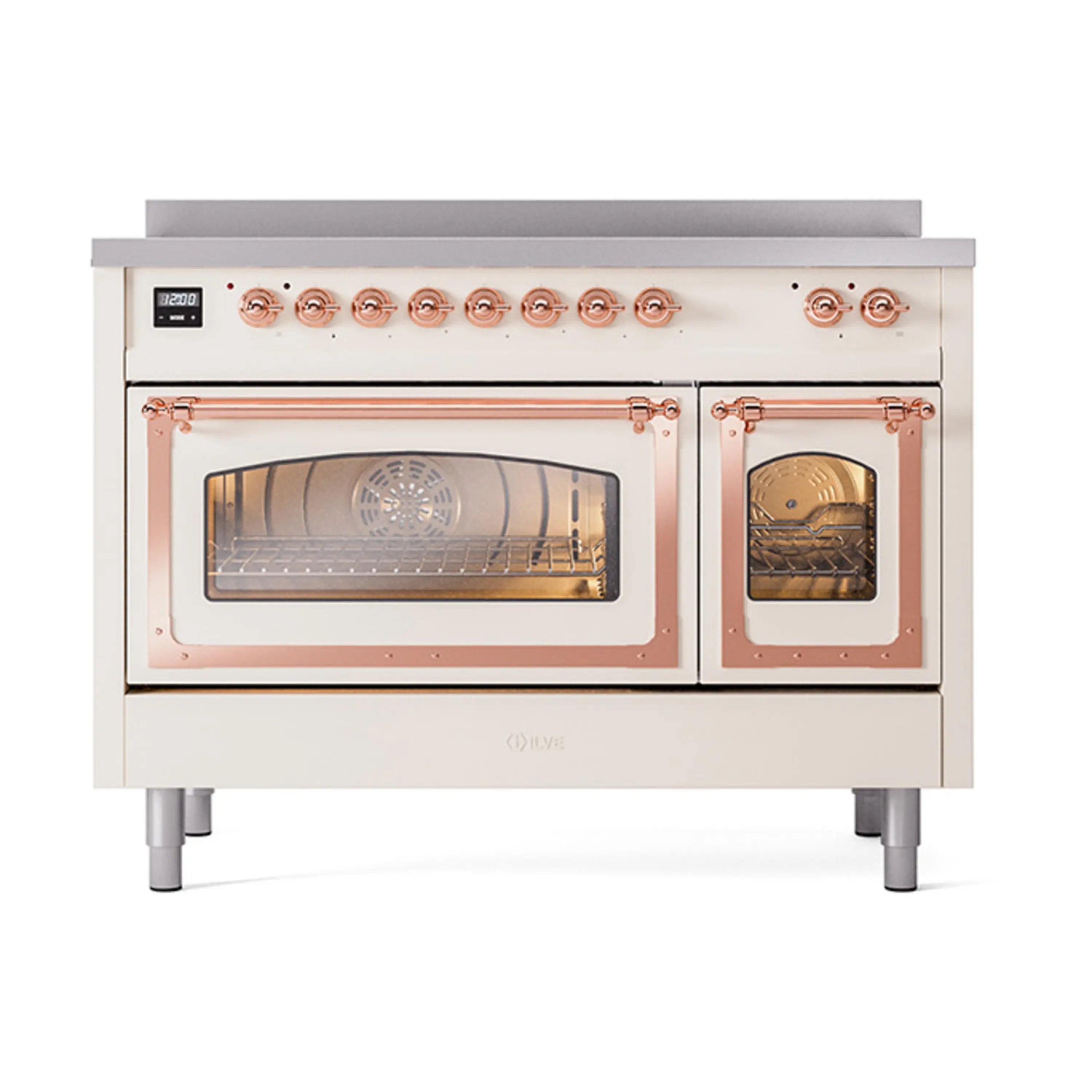ILVE Nostalgie II Noblesse 48-Inch Induction Range with Triple Glass Door in Antique White with Copper Trim (UNI486NMPAWP)