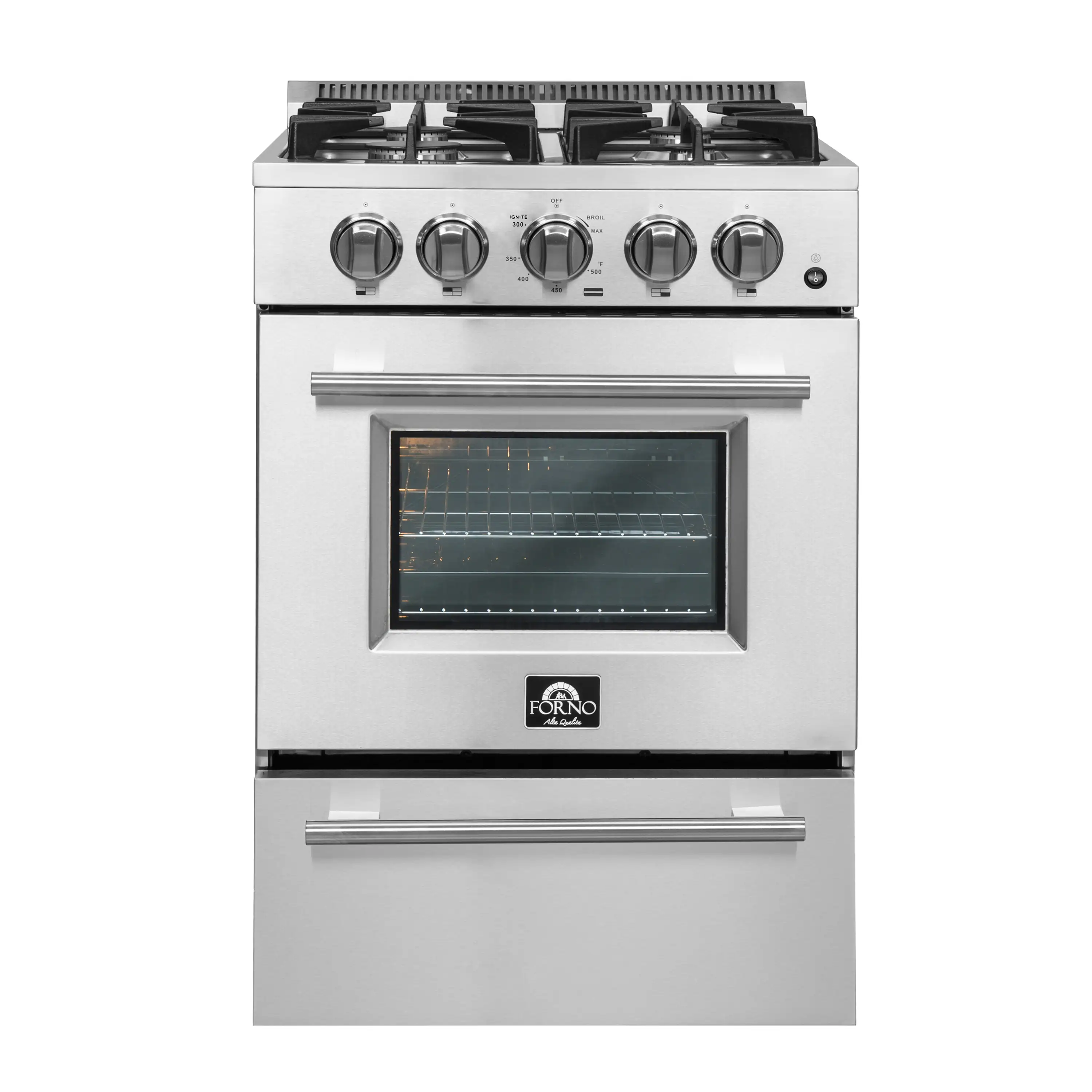 Forno Breno 24-Inch Gas Range with 4 Burners in Stainless Steel (FFSGS6272-24)