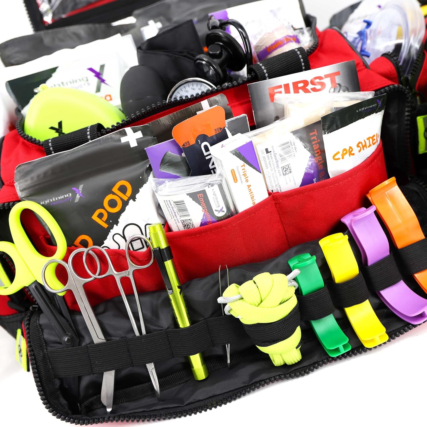 Lightning X Extra Large Medic First Responder EMT Trauma Bag Stocked w/Fill Kit C - RED