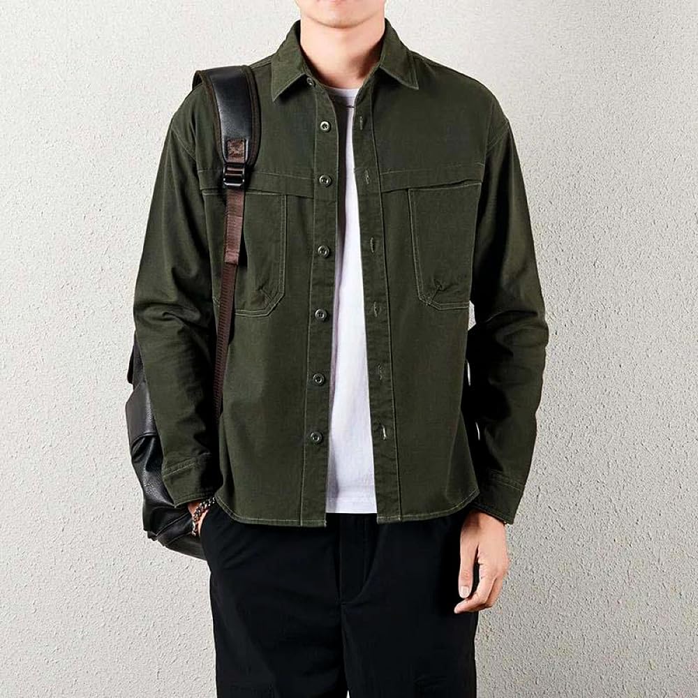 Hndudnff Men's Workwear Shirt Jacket Heavy Cotton Button Front Overshirt Utility Chore Coat Warm Layering Outerwear