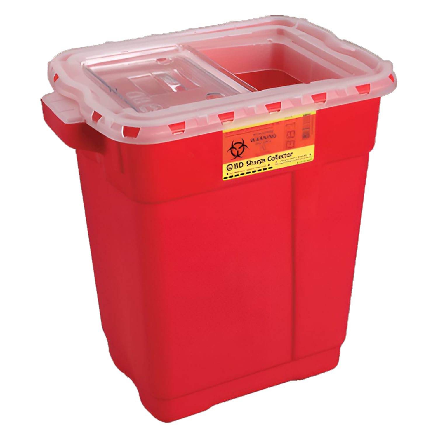 BD Medical 305615 Sharps Collector, Clear Hinged Top, X-Large, 9 gals Capacity, Red, Pack of 8
