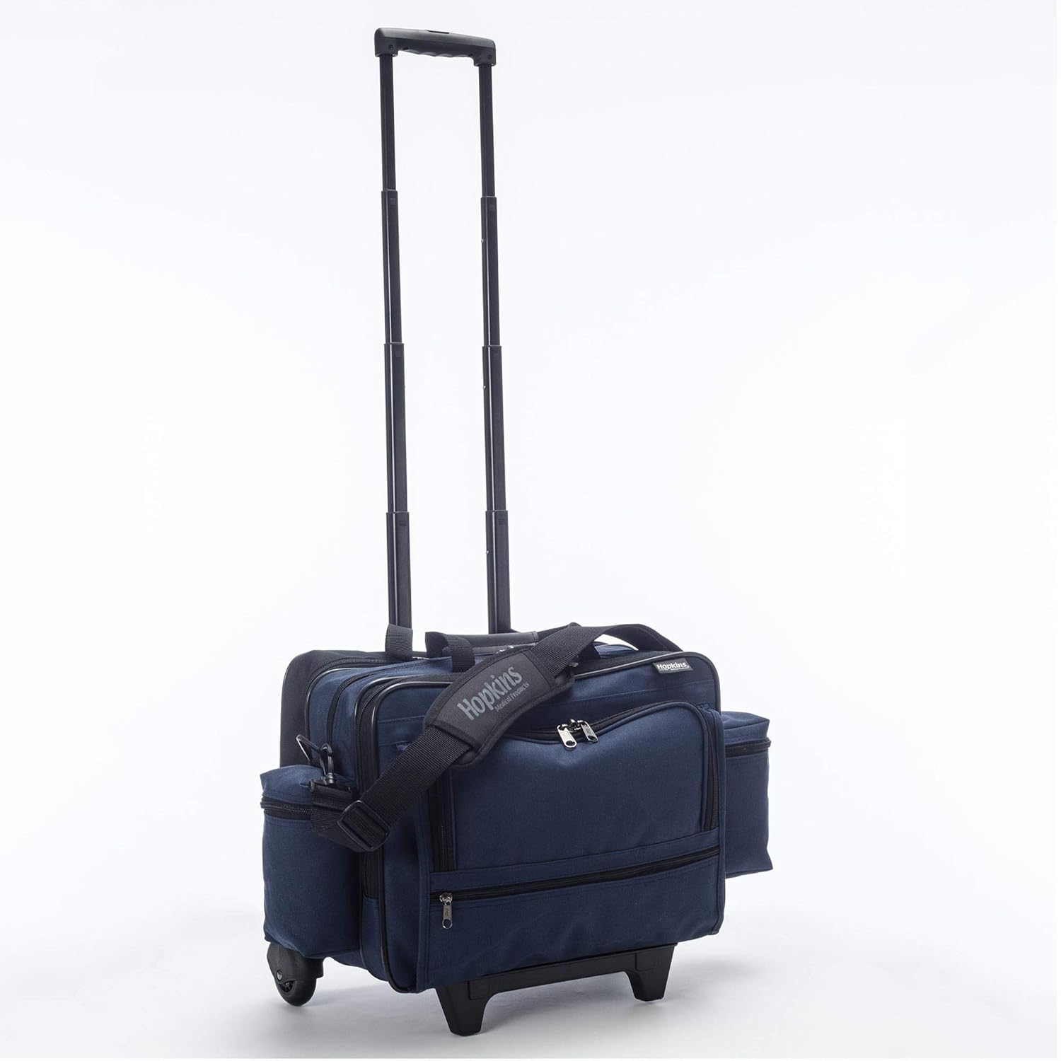 Hopkins Medical Products Rolling Med Bag with EZ-View: Waterproof, Laptop Section & Lockable File Pocket - Ultimate Mobility for Healthcare Pros, 39.5 In. Handle, 16 In. x 3 In. x 12 In., Blue