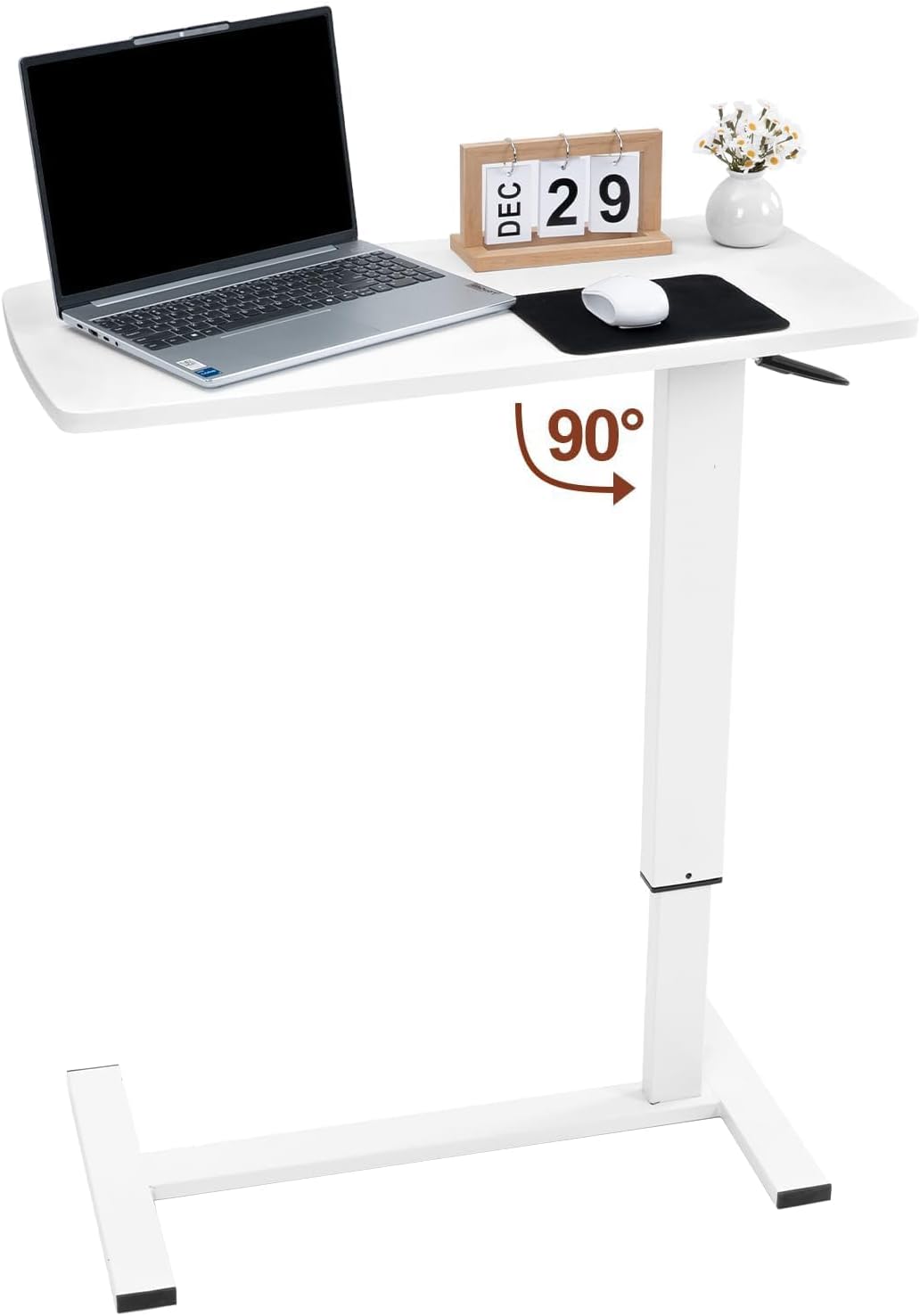 Adjustable Overbed Bedside Table with Hidden Casters, Pneumatic Mobile Laptop Computer Standing Desk, Medical Foldable Cart Movable Rolling Table for Hospital Home Use(32