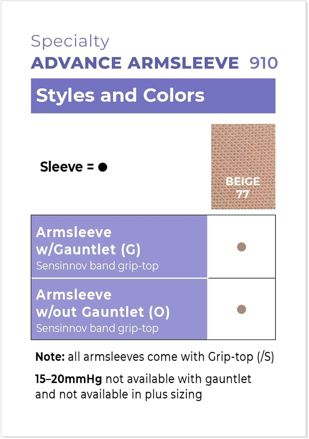 Sigvaris Advance Armsleeve 20-30 mmHg Advance Arm Sleeve with Gauntlet Plus - Beige - Large