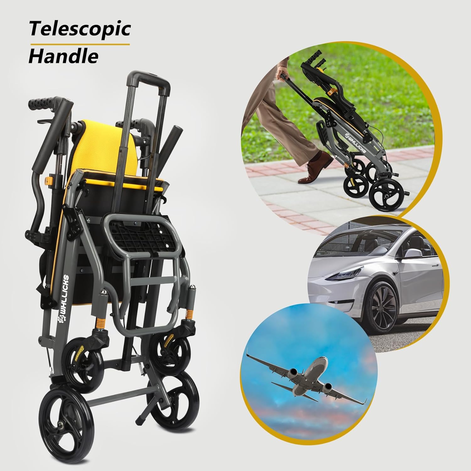 Wheelchairs for Adults Transport Chair Lightweight Foldable with Telescopic Handle,17