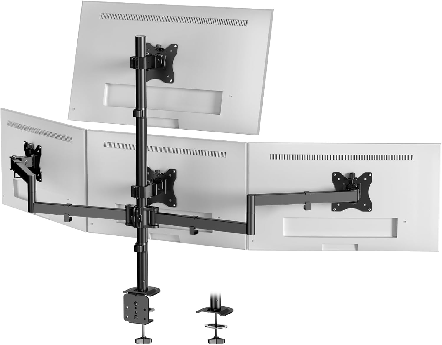 Quad Monitor Mount for 17-27 Inches - Fully Adjustable Heavy Duty 4 Monitor Arm Desk Mount, Max Load 22lbs per Screen, Clamp/Grommet, VESA 75/100 mm, Black