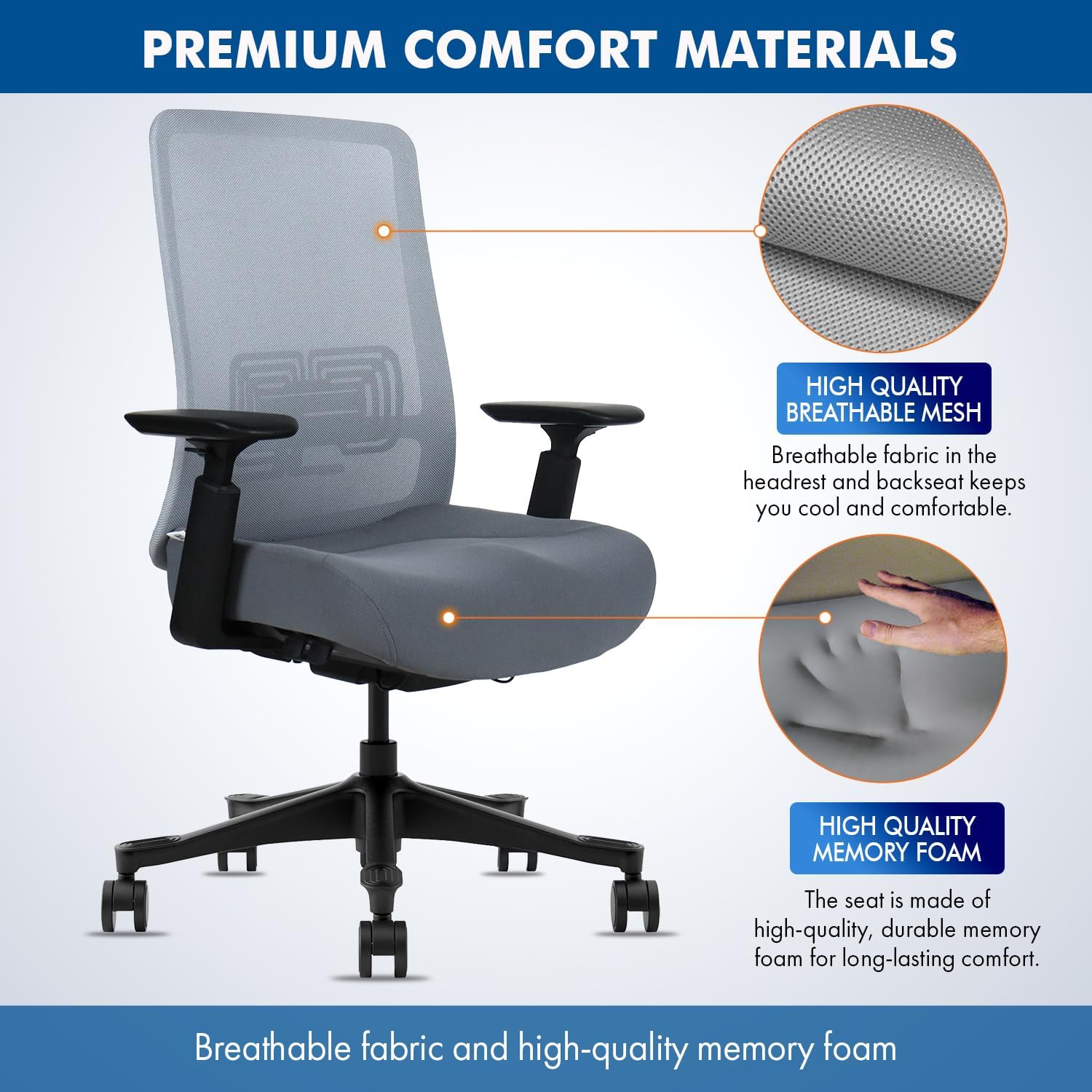 Mesh Office Chair with Headrest – Ergonomic Office Chair with Lumbar Support, Adjustable 3D Arms & Soft Seat – Holds Up to 330lbs (Black)