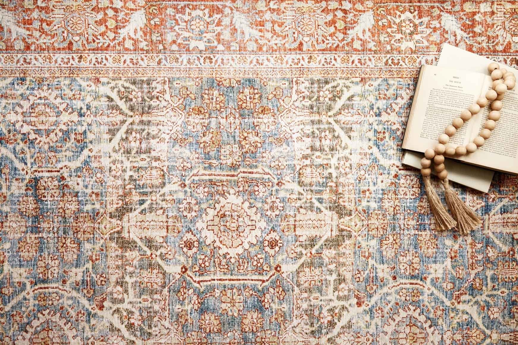 Loloi II Layla Collection - Traditional Power Loomed Rug in Ocean & Rust (LAY-04)