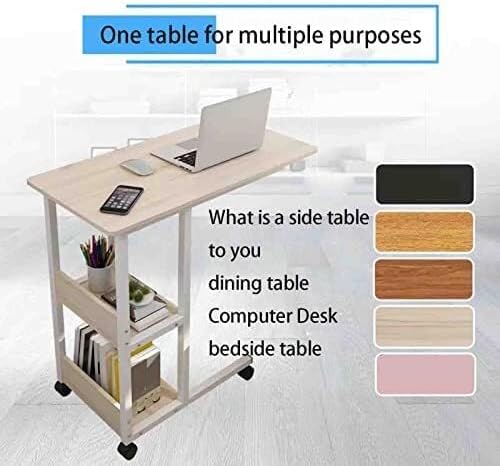 Adjustable Overbed Table with Wheels, Mobile Bedside Table with Double-Layer Storage, Manual Lifting Desk for Hospital and Home Use